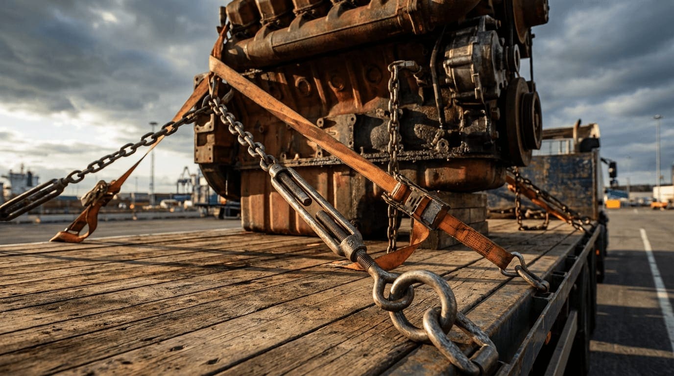 Lashing and securing machinery for transport