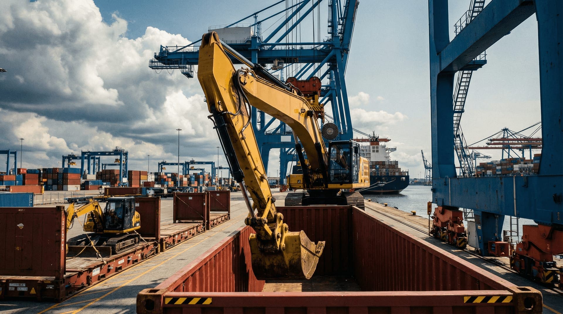 Loading and securing machinery in containers
