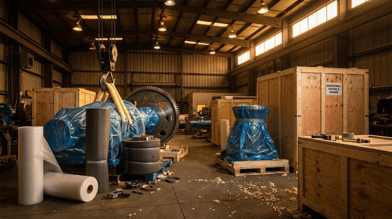 Disassembly, crating and containerization of machinery