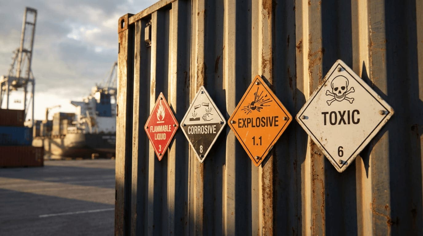 Shipping machinery with fuel, batteries and other dangerous goods