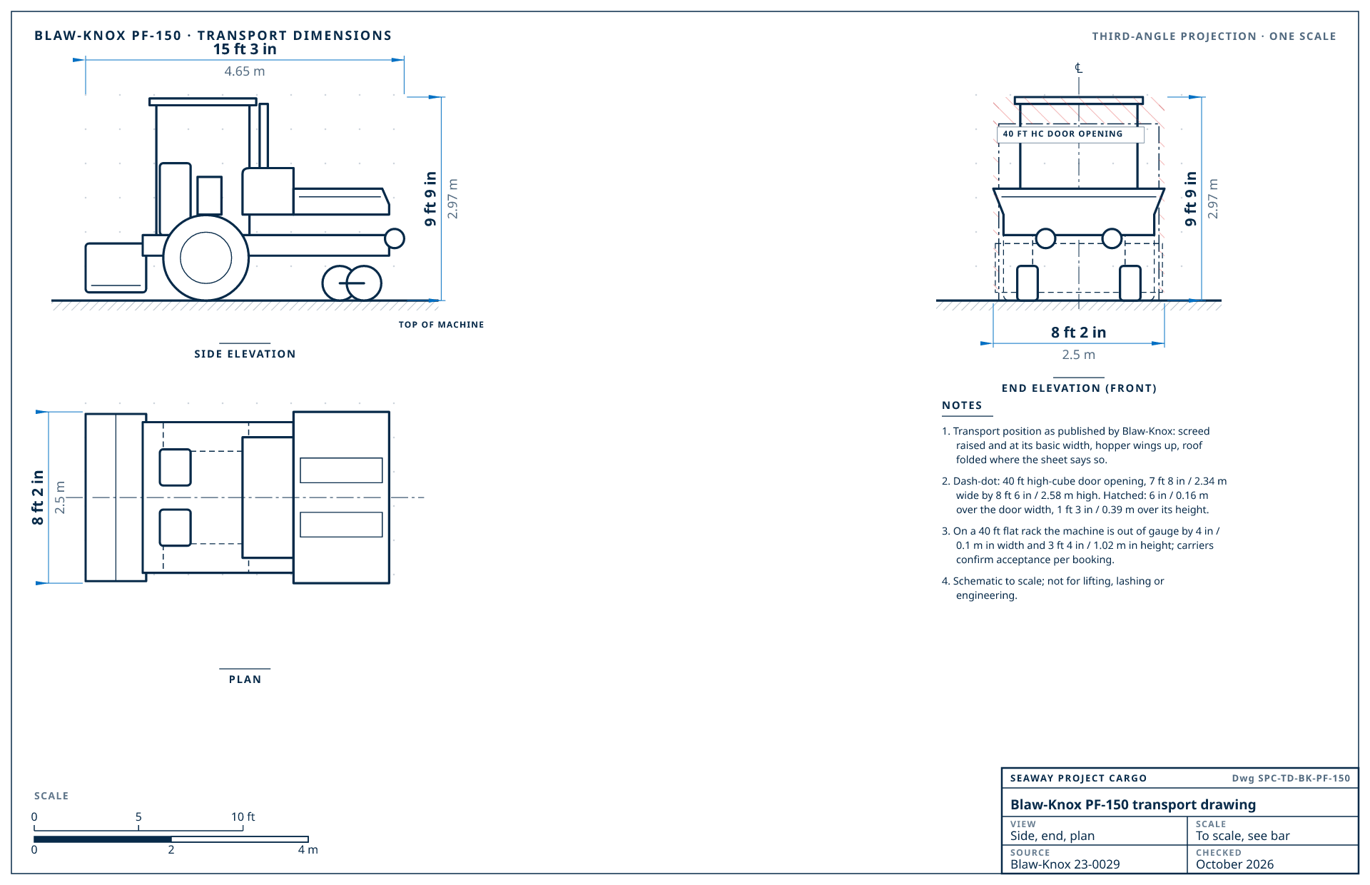 Blaw-Knox PF-150 transport drawing