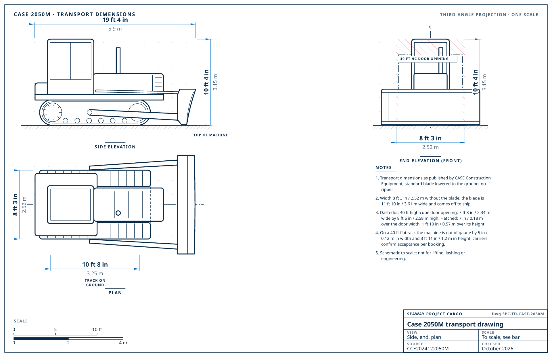 Case 2050M transport drawing
