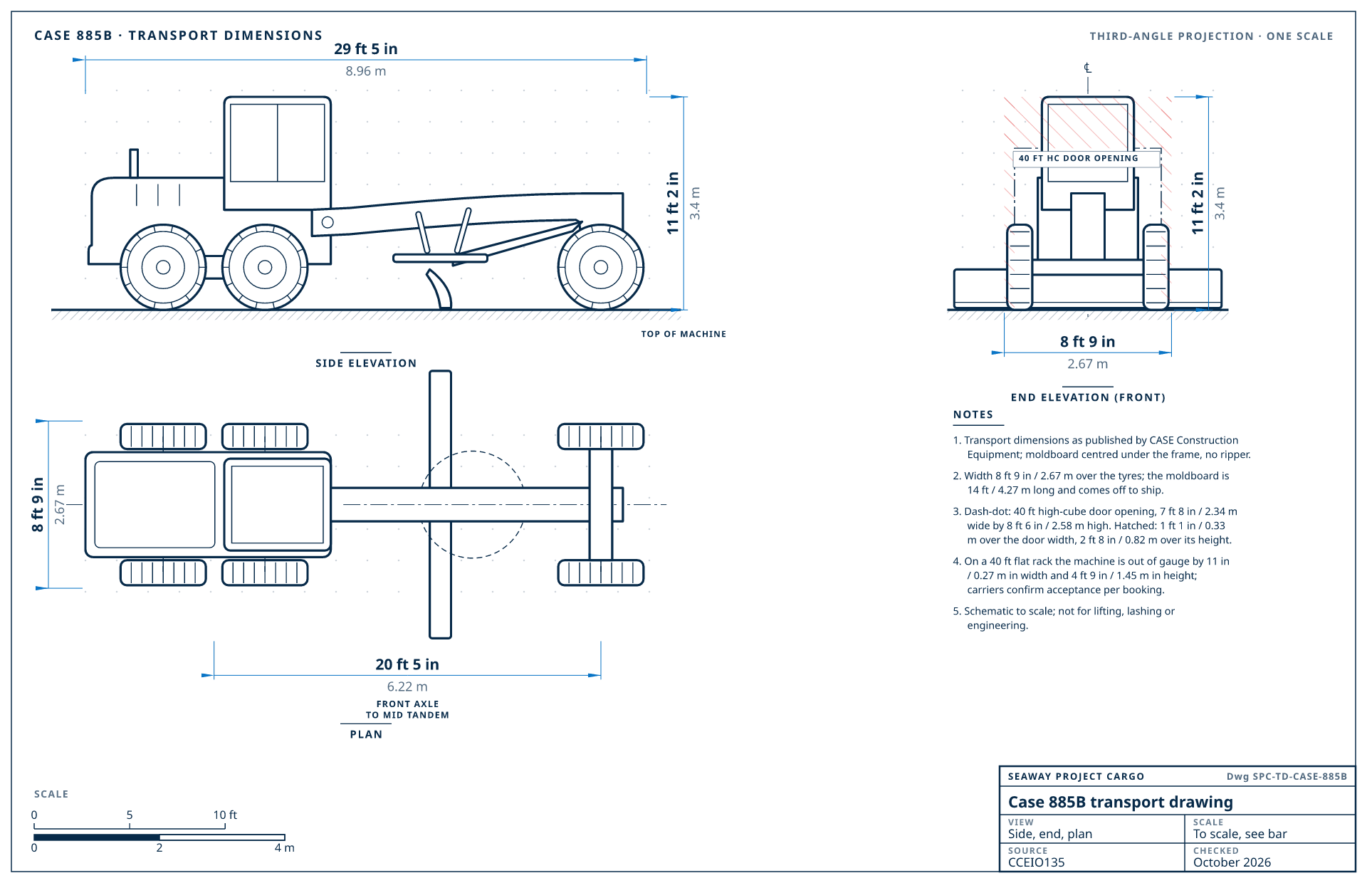 Case 885B transport drawing