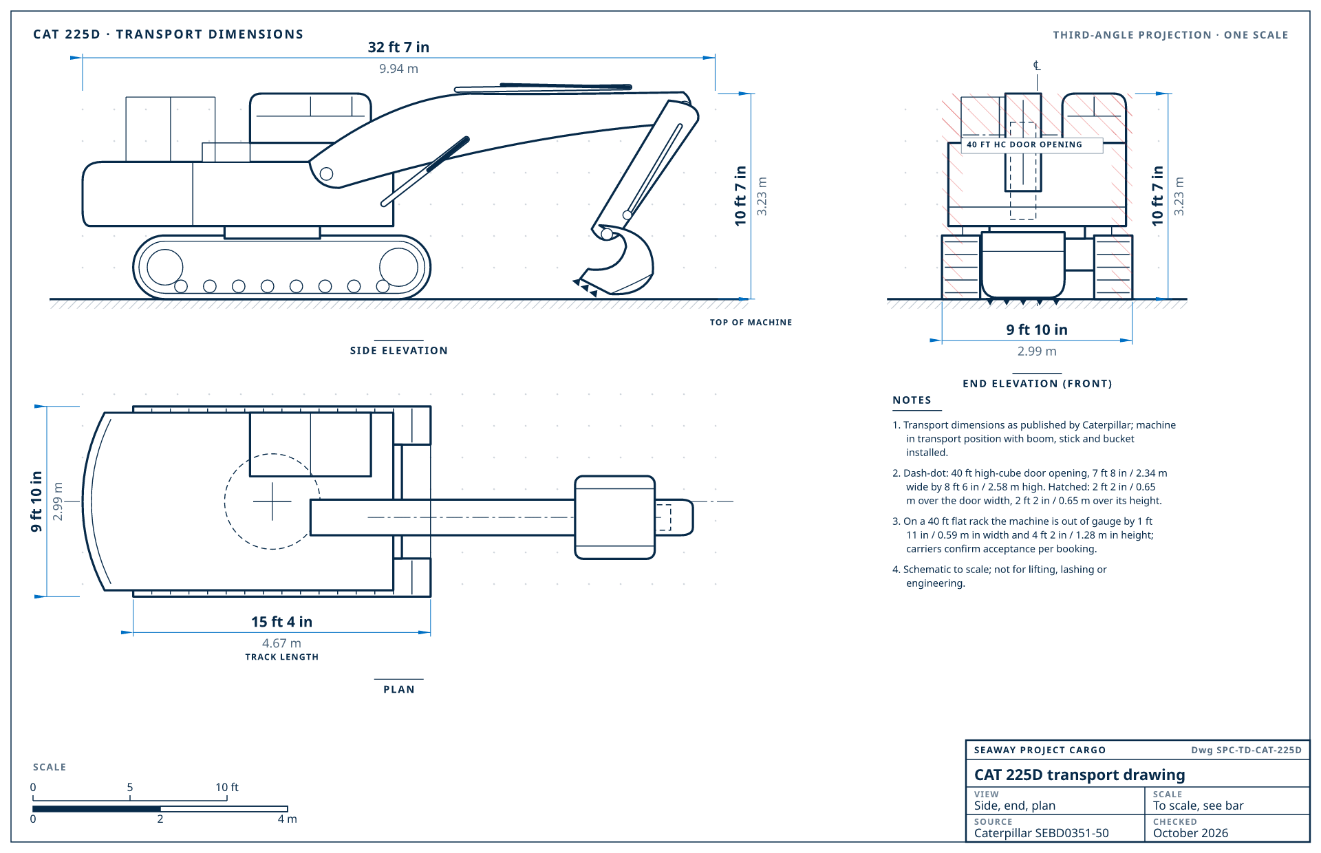 CAT 225D transport drawing