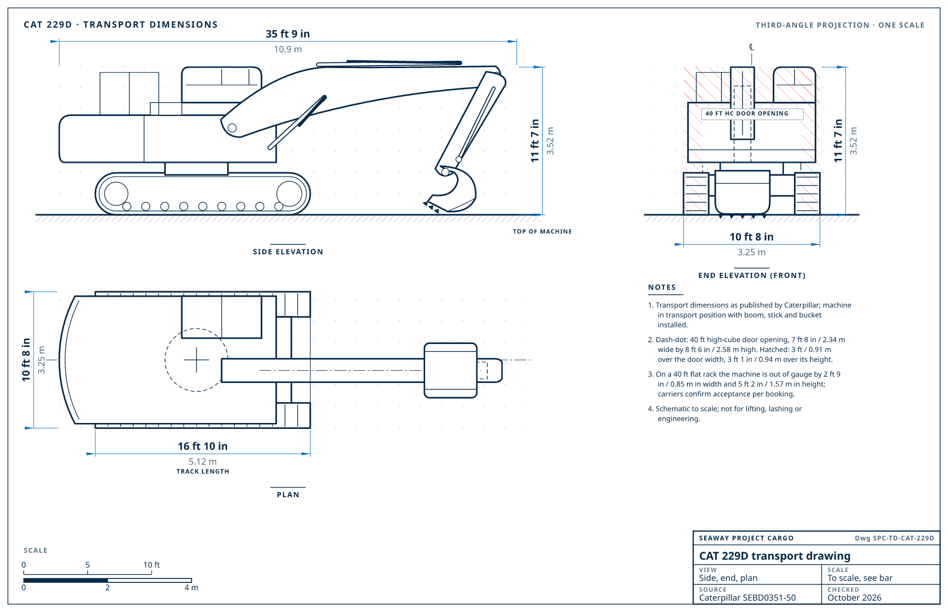 CAT 229D transport drawing
