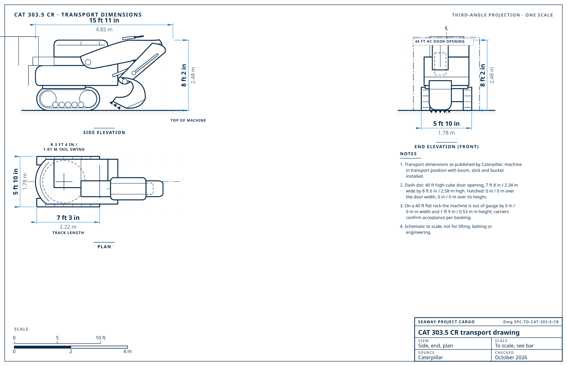 CAT 303.5 CR transport drawing