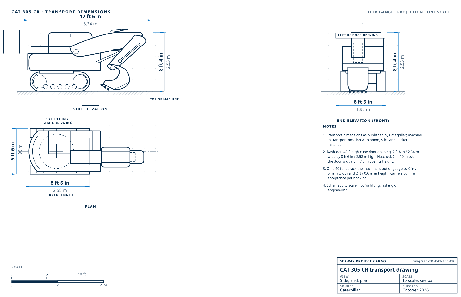 CAT 305 CR transport drawing