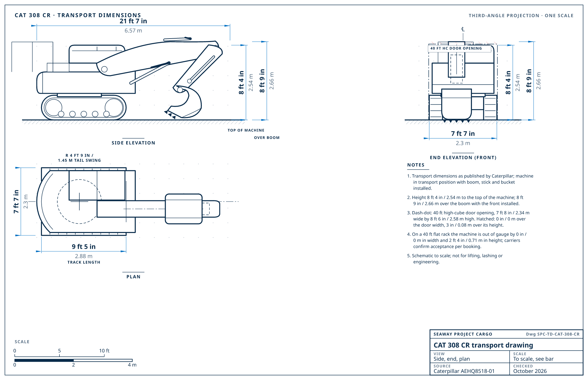 CAT 308 CR transport drawing