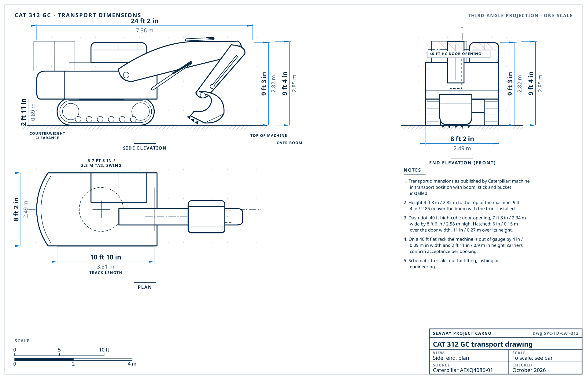 CAT 312 GC transport drawing