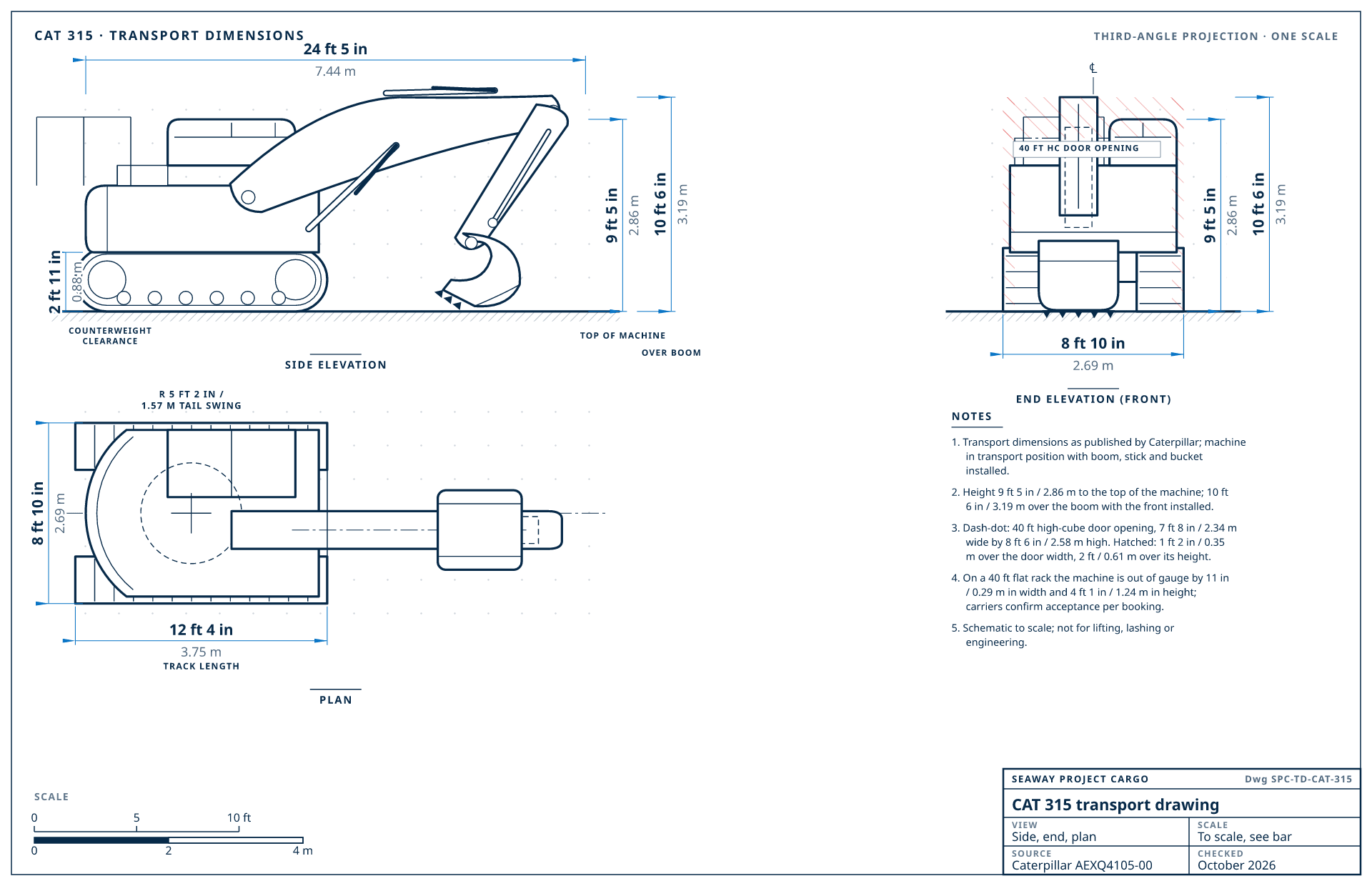 CAT 315 transport drawing
