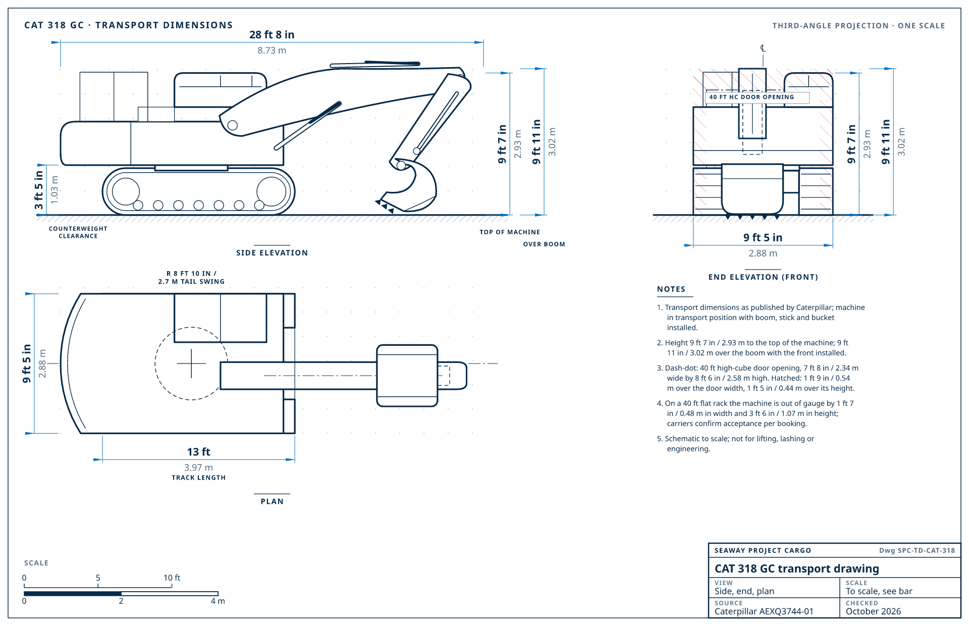 CAT 318 GC transport drawing