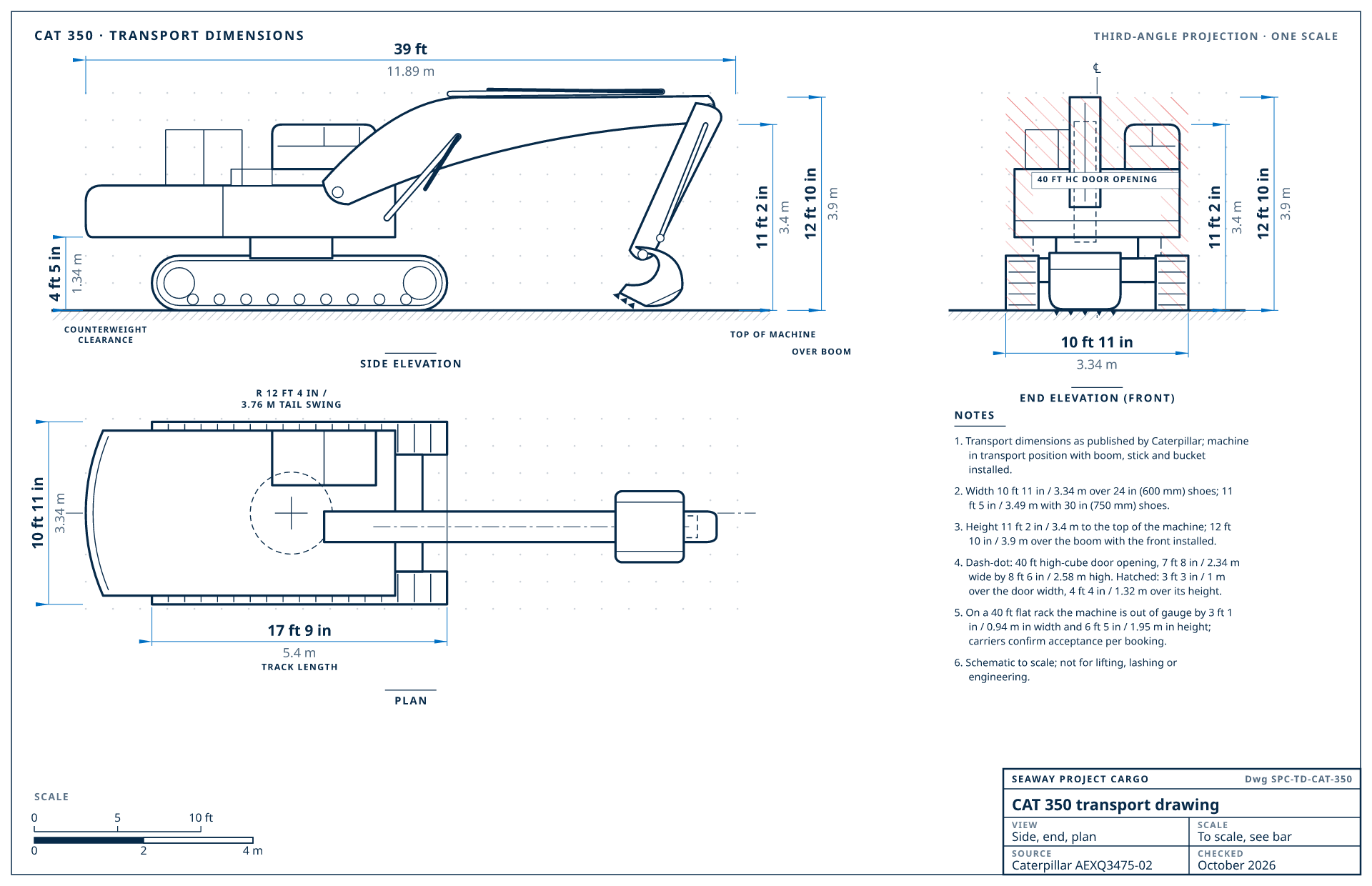 CAT 350 transport drawing