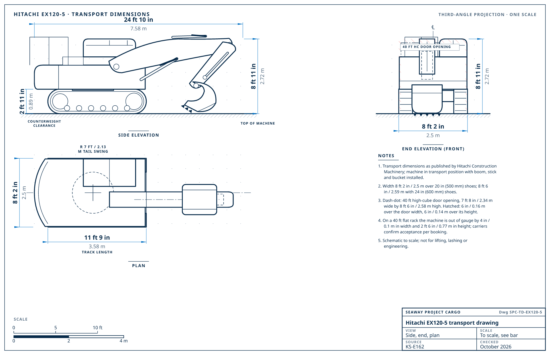 Hitachi EX120-5 transport drawing