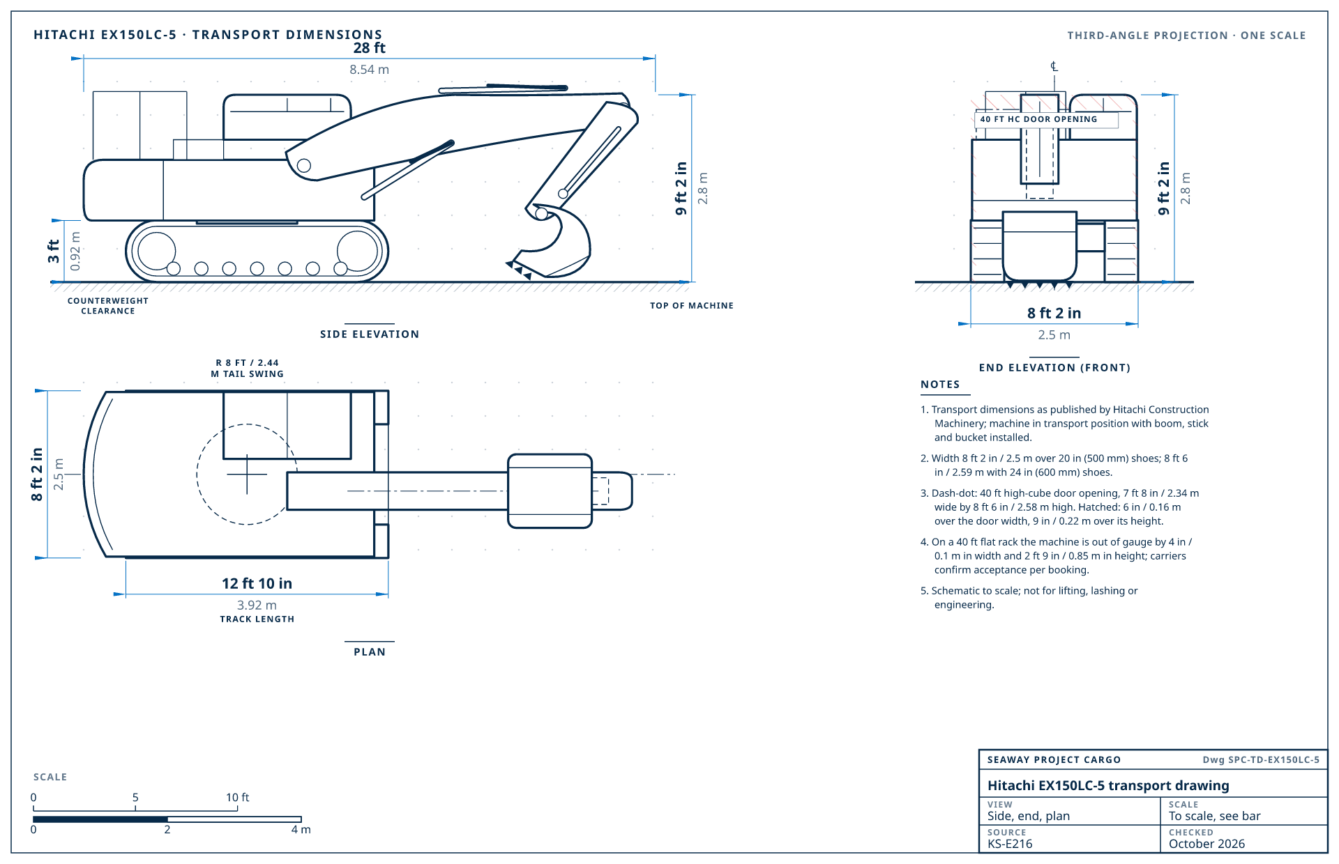 Hitachi EX150LC-5 transport drawing