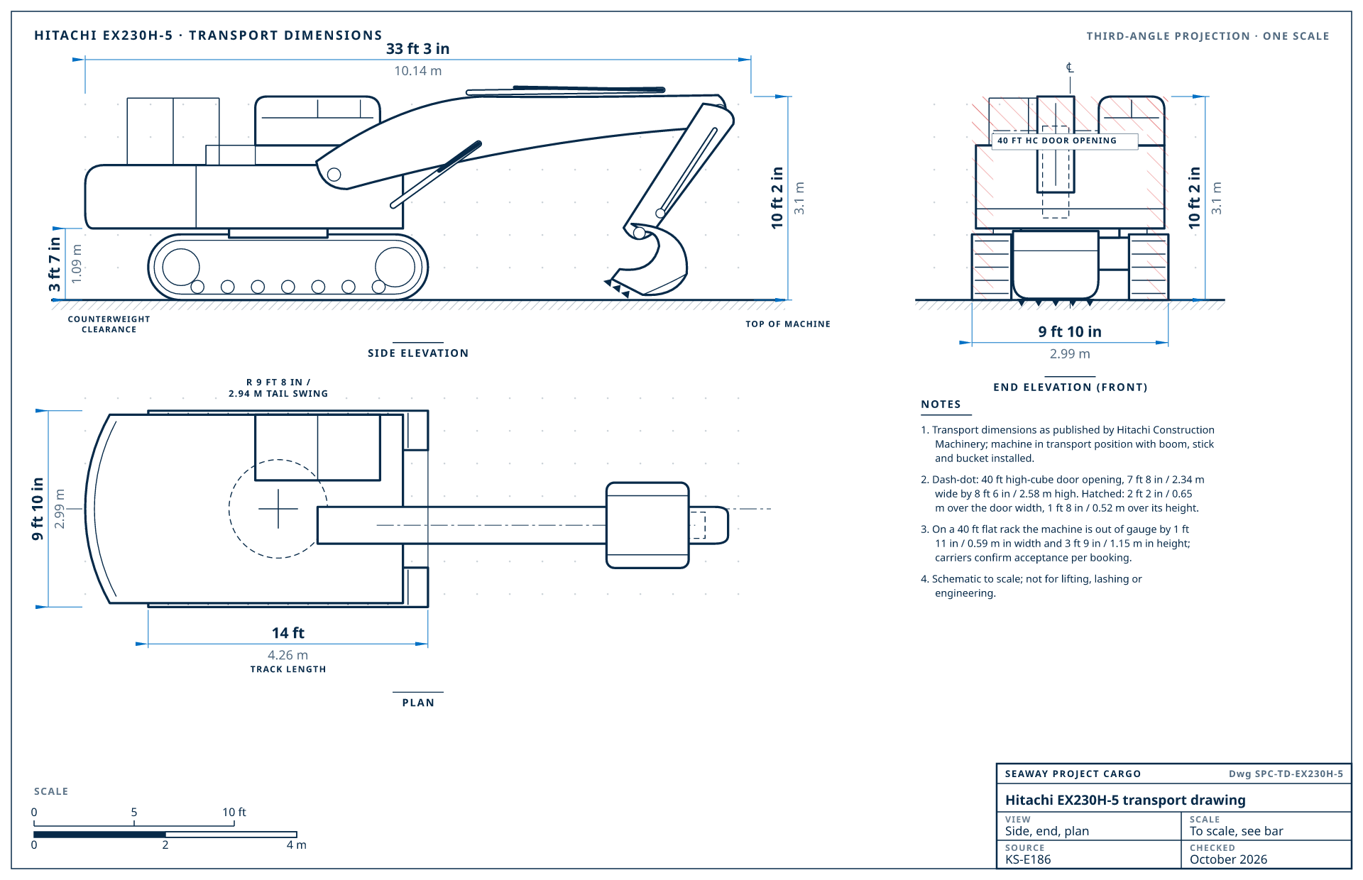 Hitachi EX230H-5 transport drawing