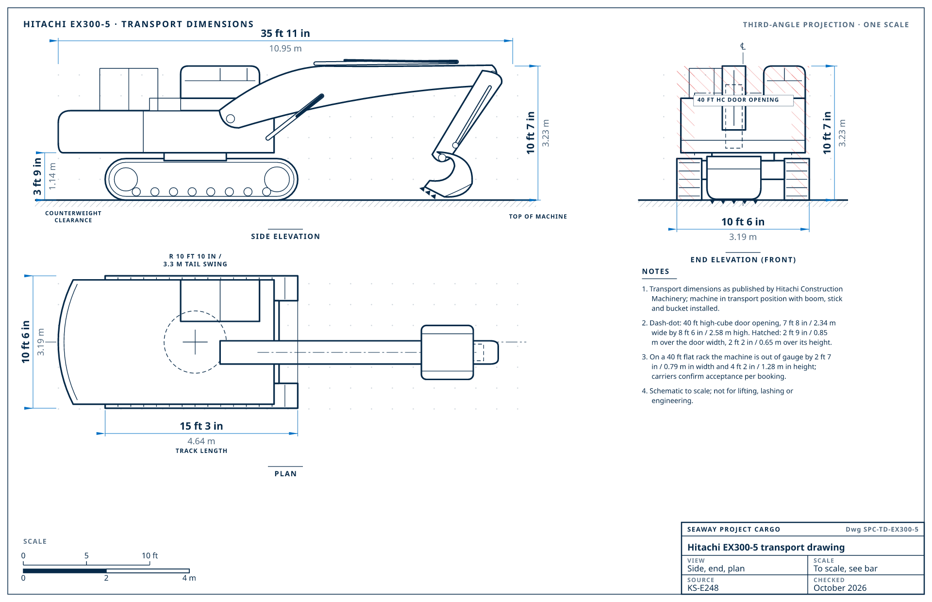Hitachi EX300-5 transport drawing