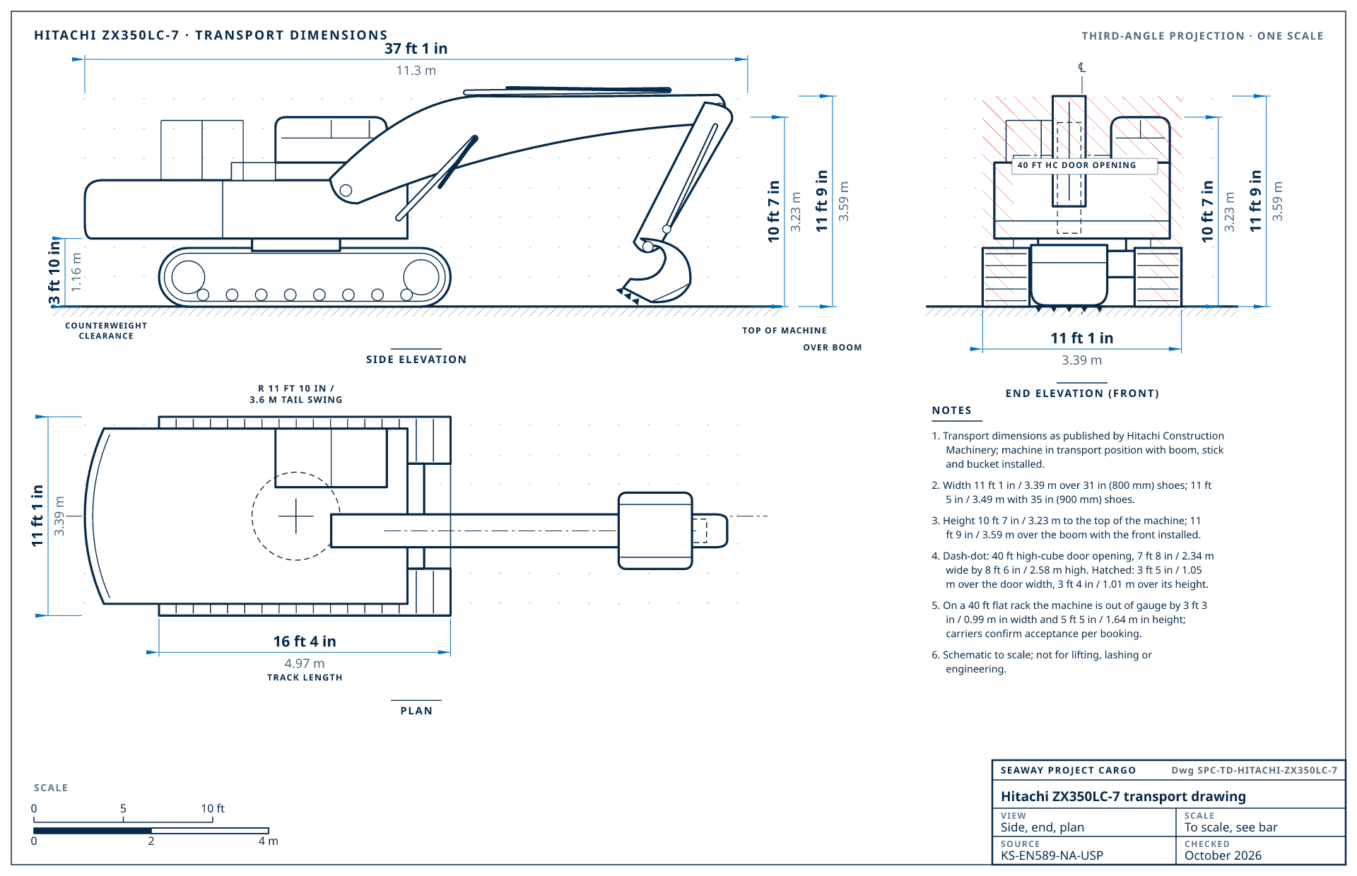 Hitachi ZX350LC-7 transport drawing