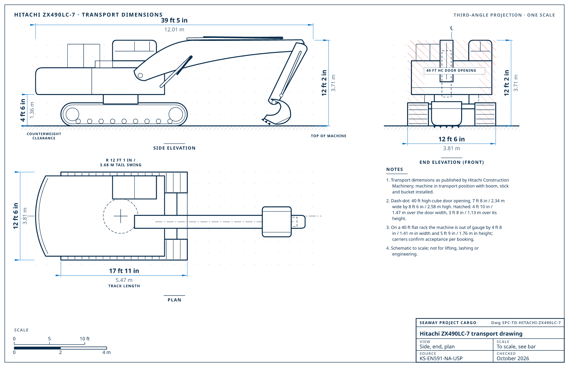 Hitachi ZX490LC-7 transport drawing