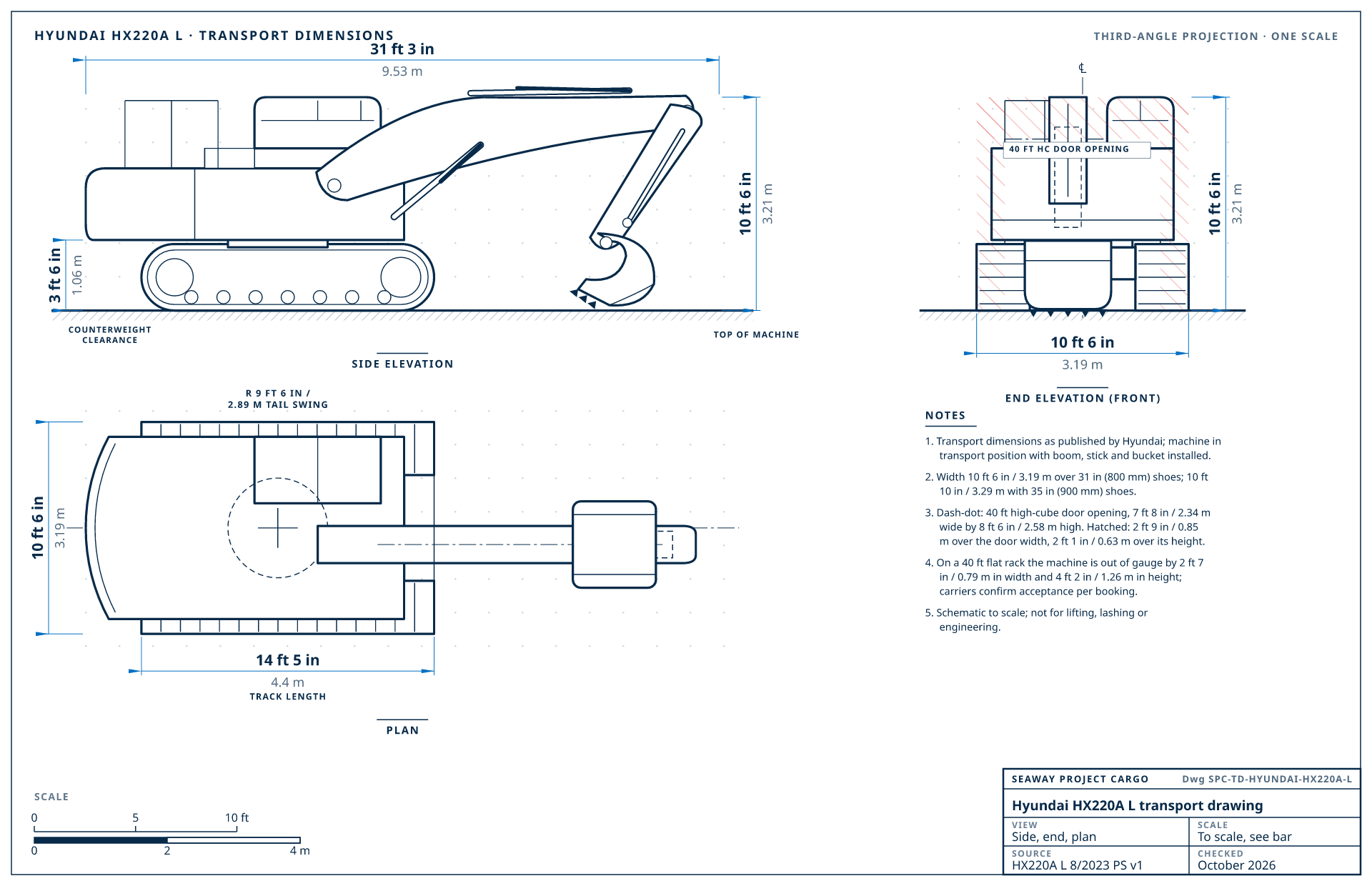 Hyundai HX220A L transport drawing