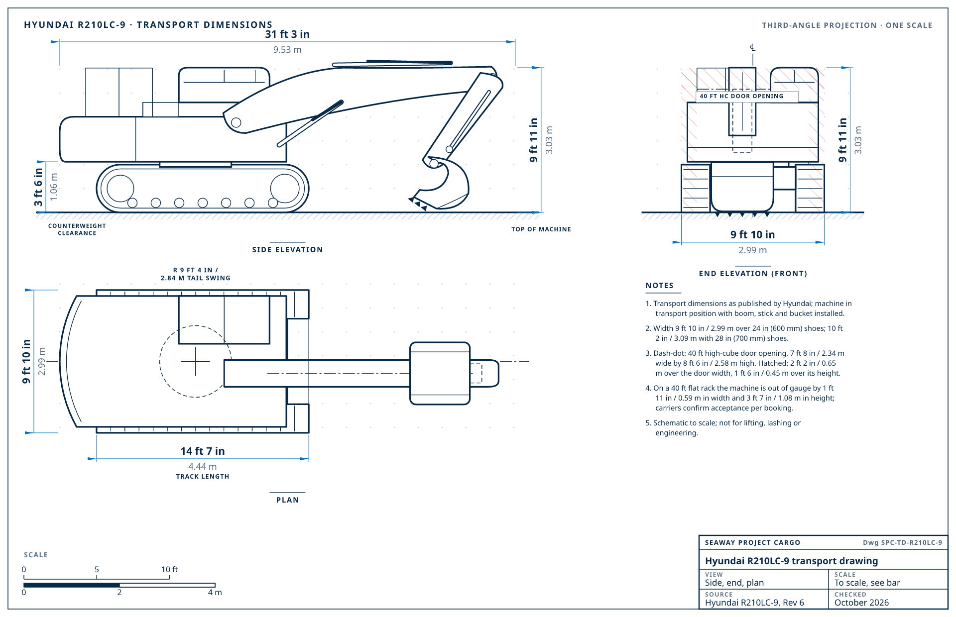Hyundai R210LC-9 transport drawing