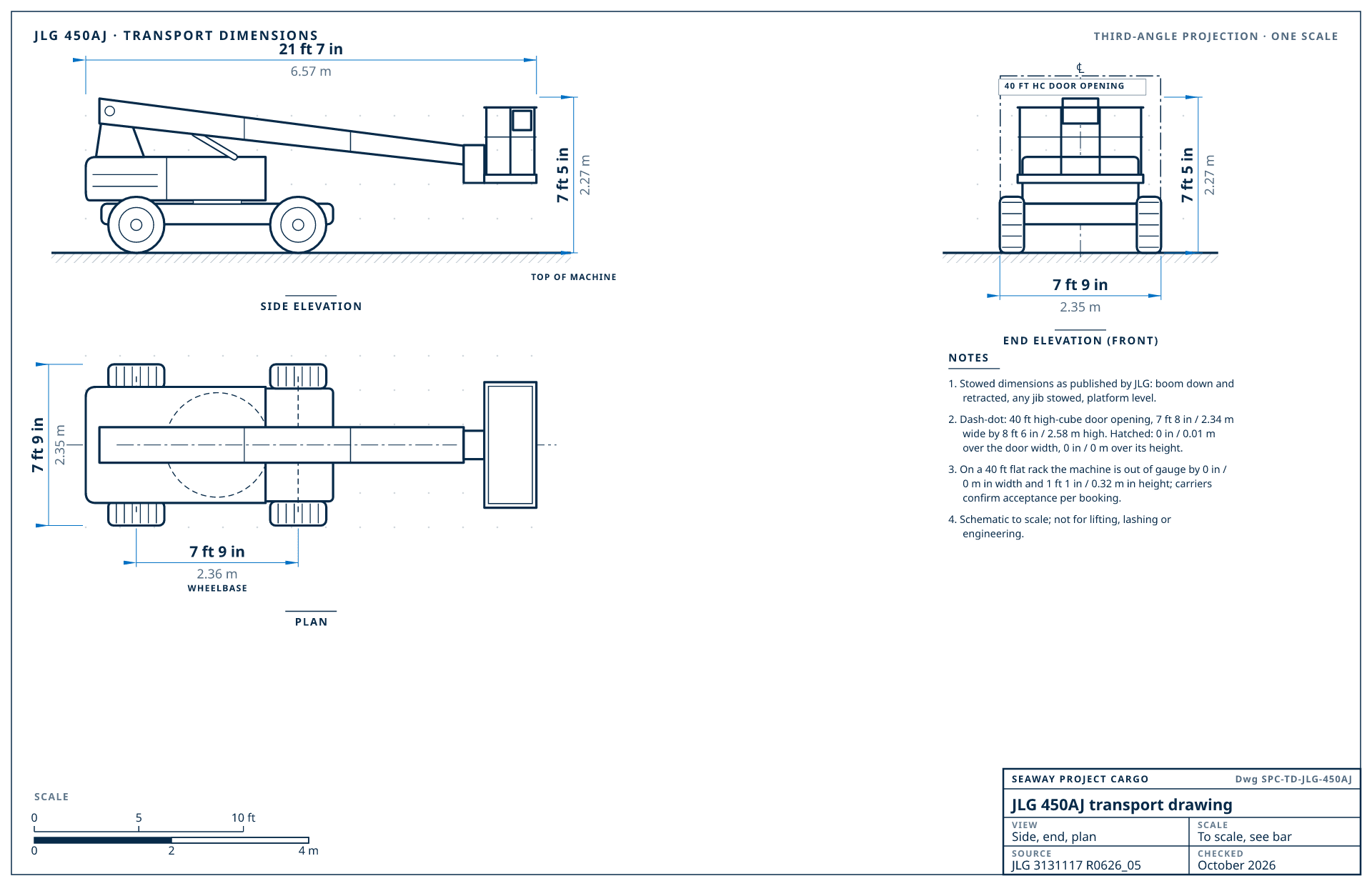 JLG 450AJ transport drawing