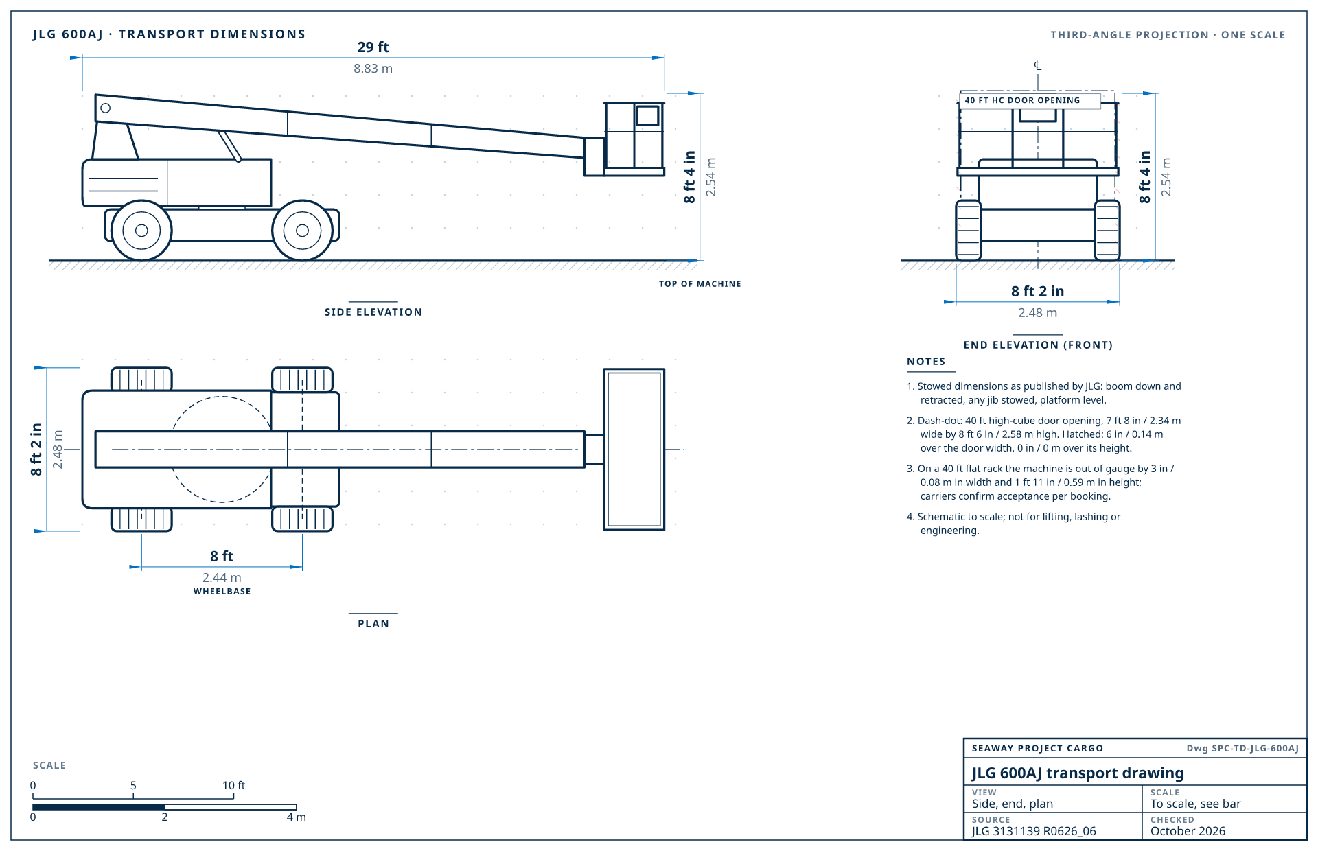 JLG 600AJ transport drawing