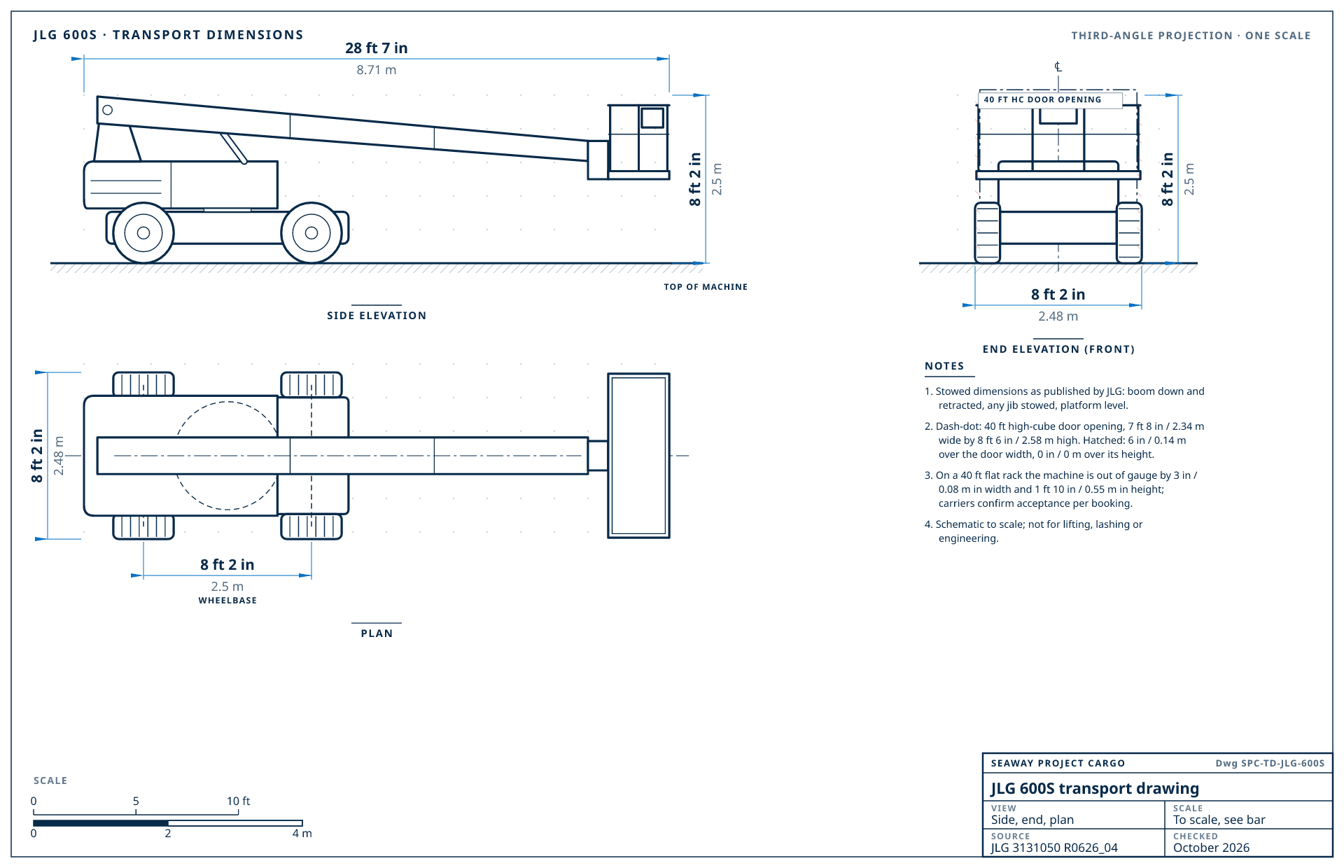 JLG 600S transport drawing