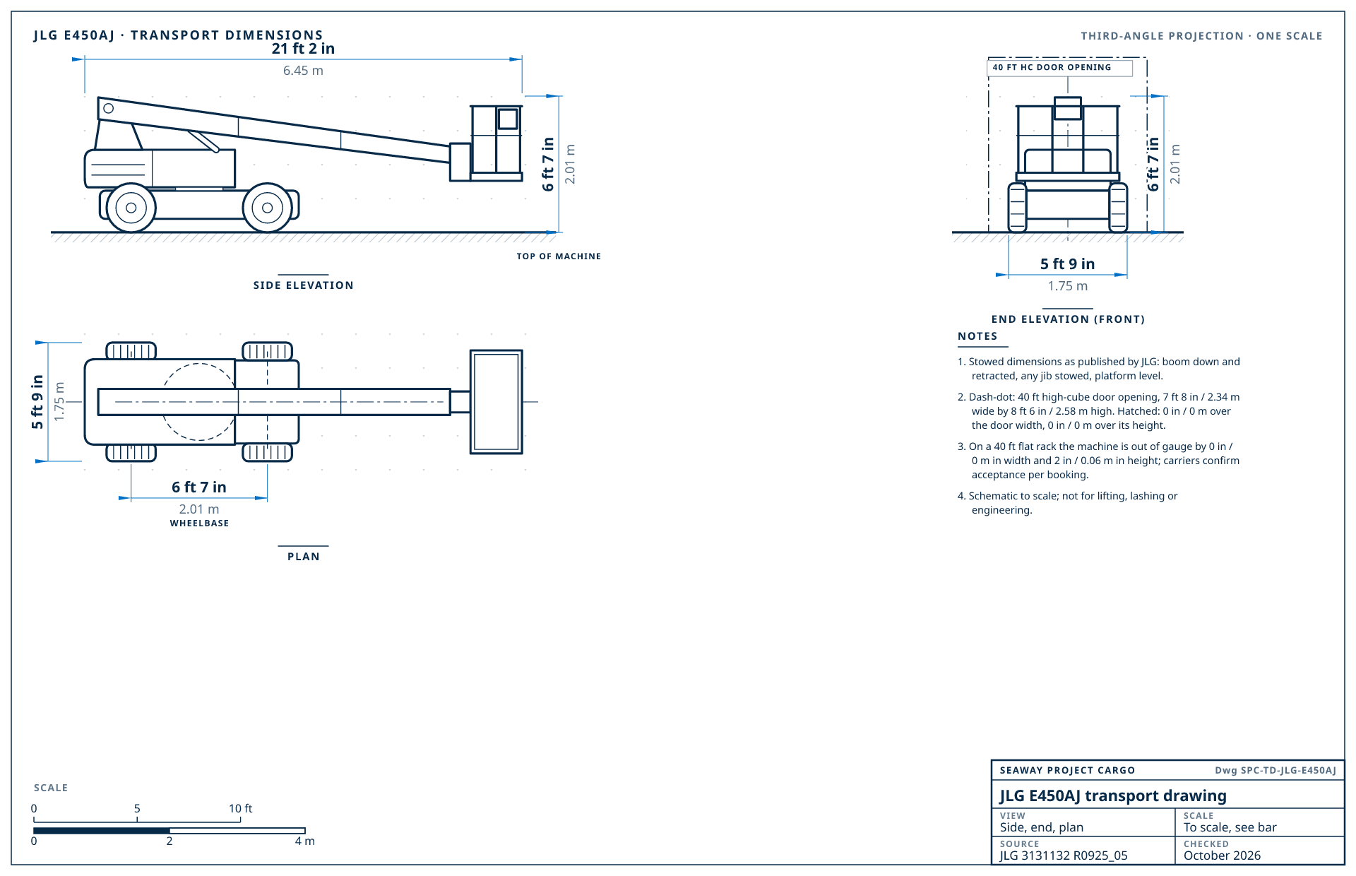 JLG E450AJ transport drawing