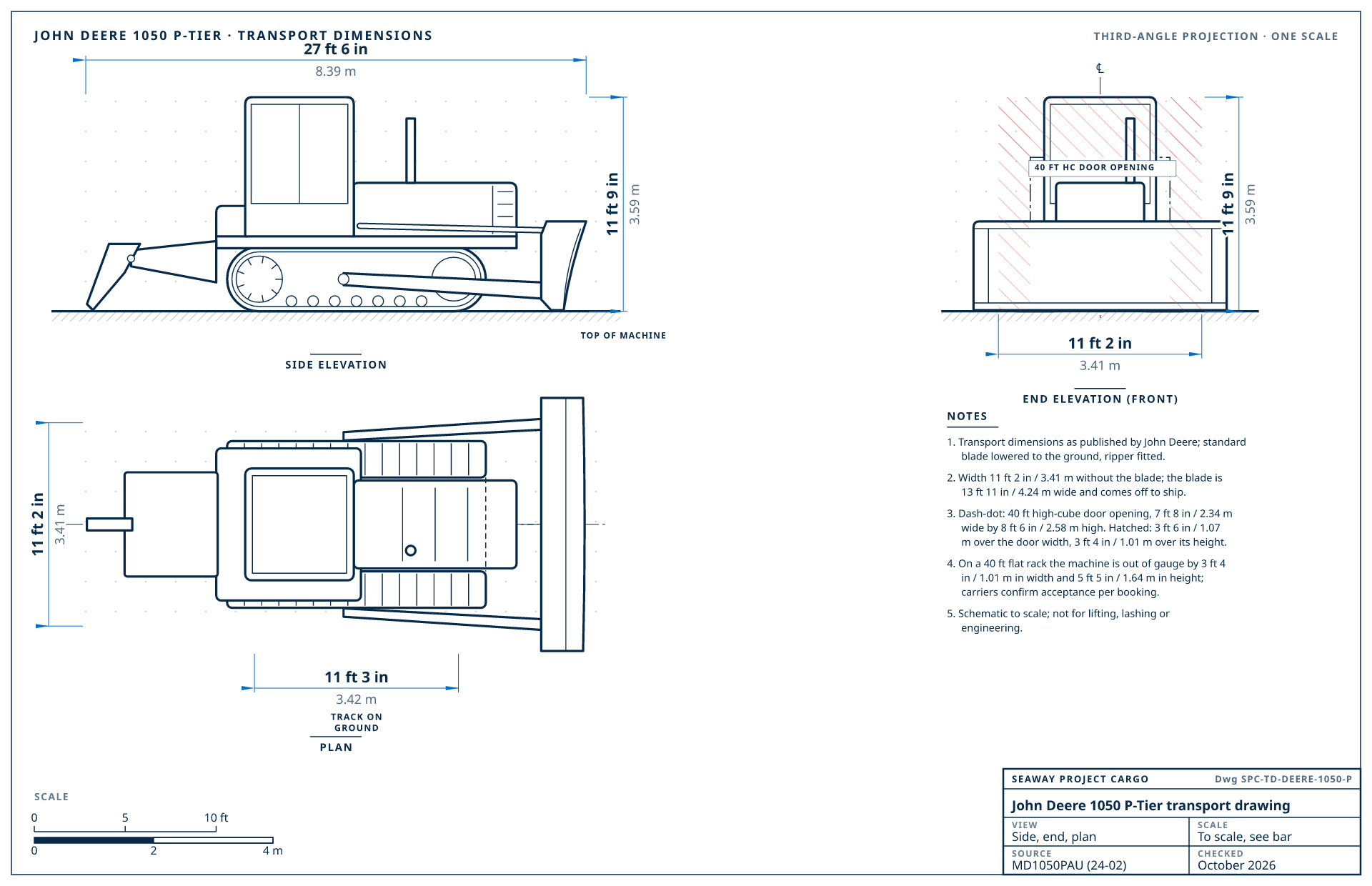 John Deere 1050 P-Tier transport drawing