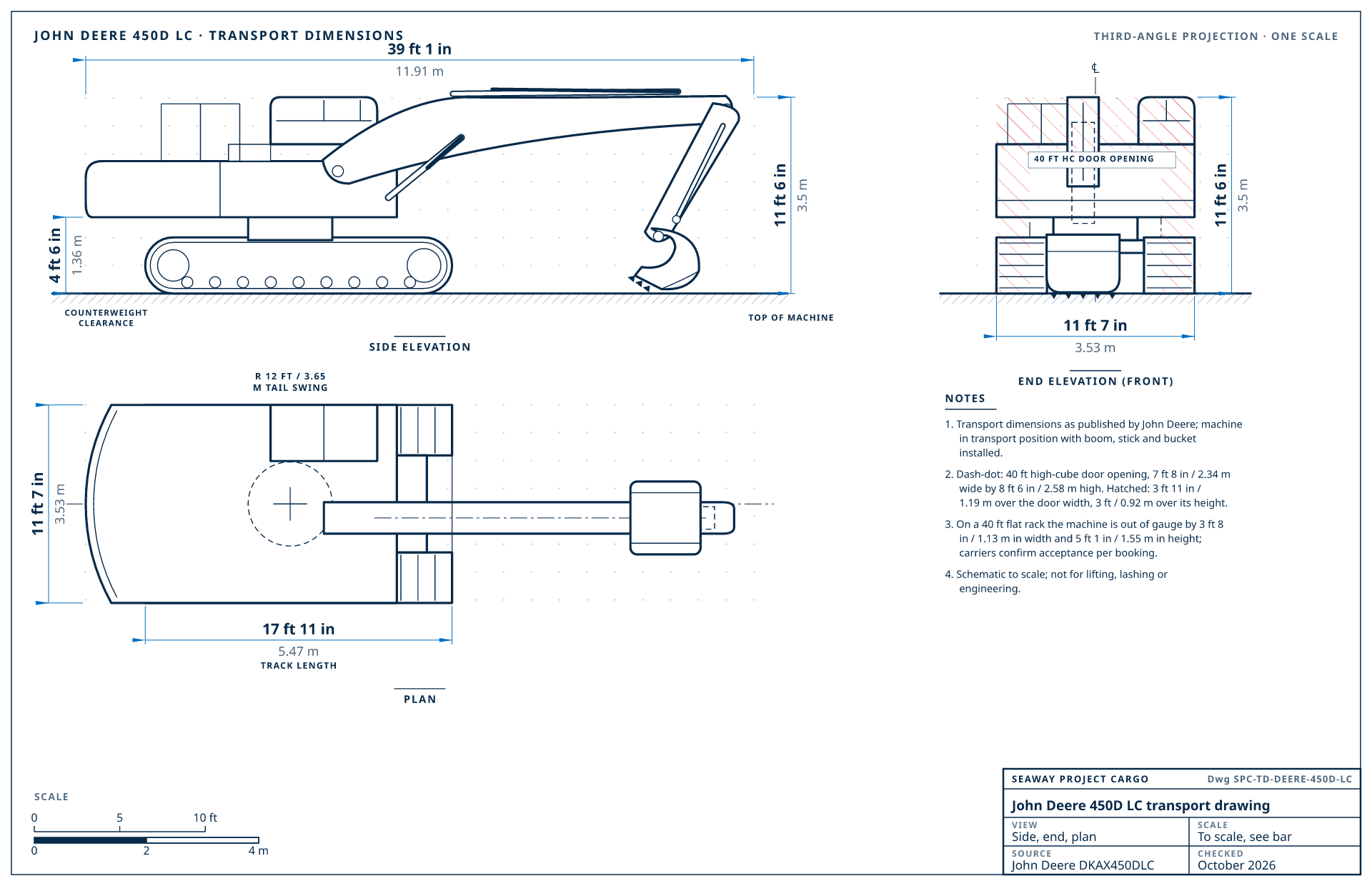 John Deere 450D LC transport drawing