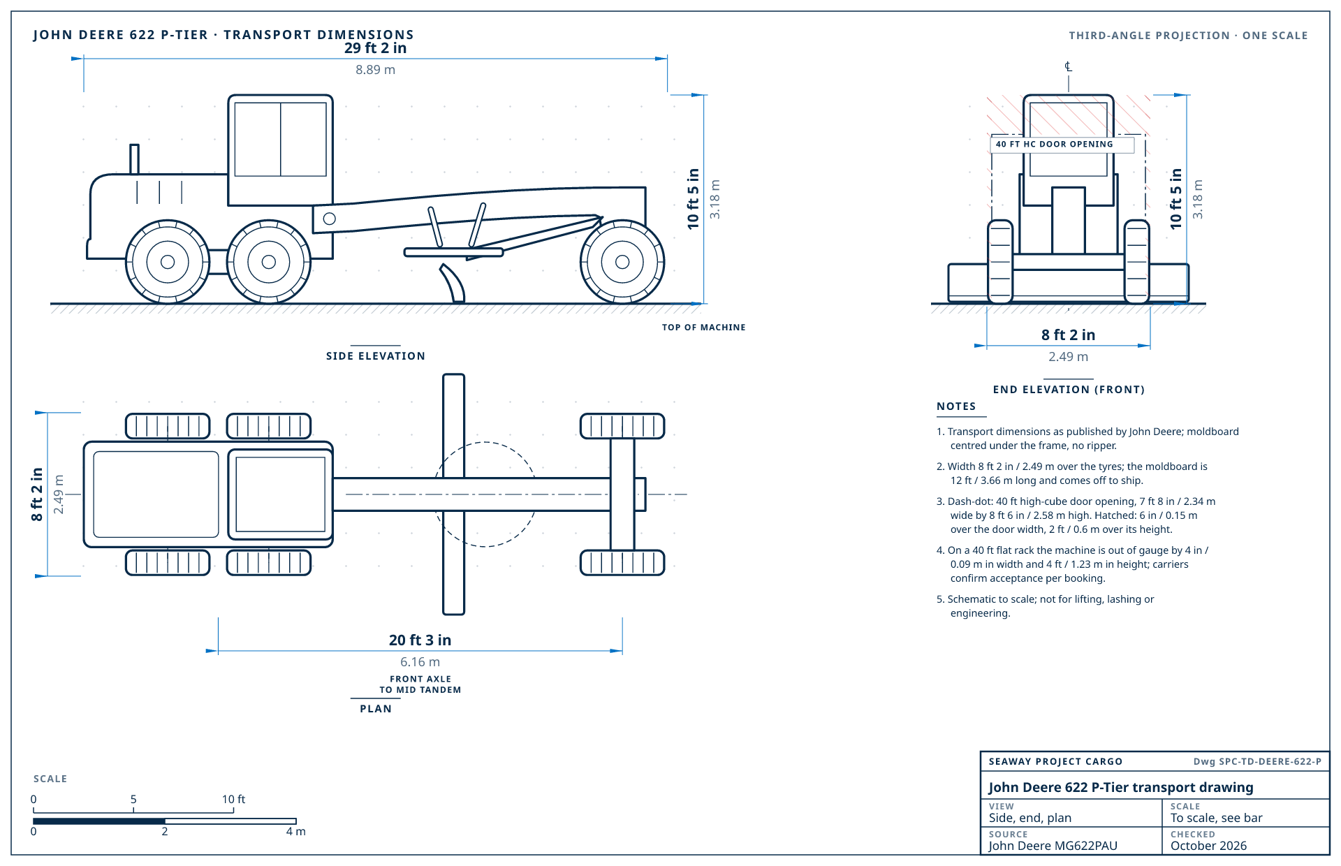 John Deere 622 P-Tier transport drawing