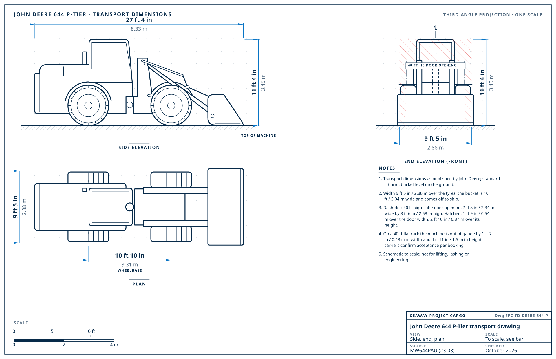 John Deere 644 P-Tier transport drawing