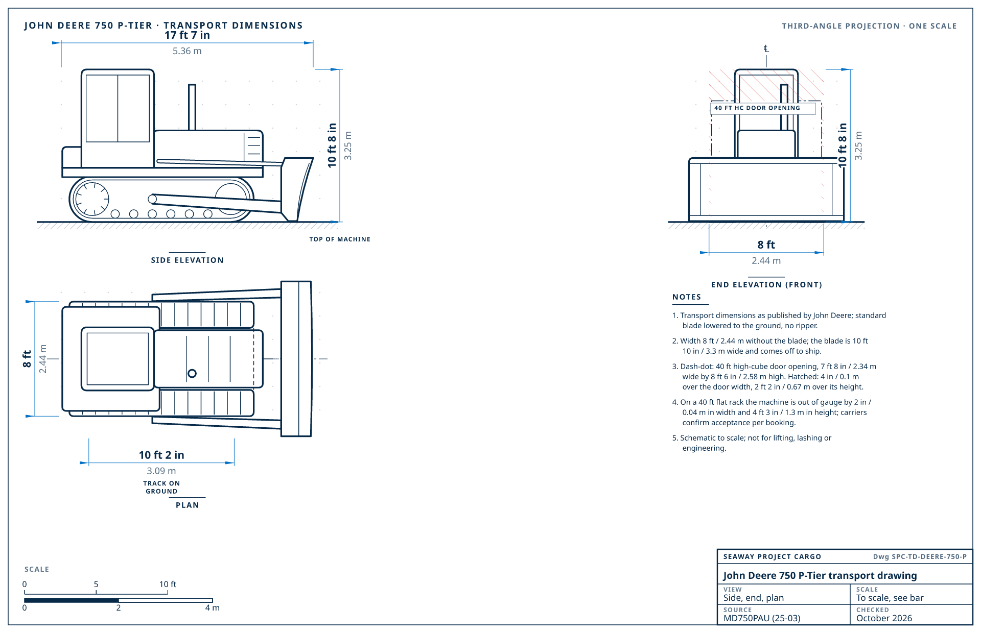 John Deere 750 P-Tier transport drawing