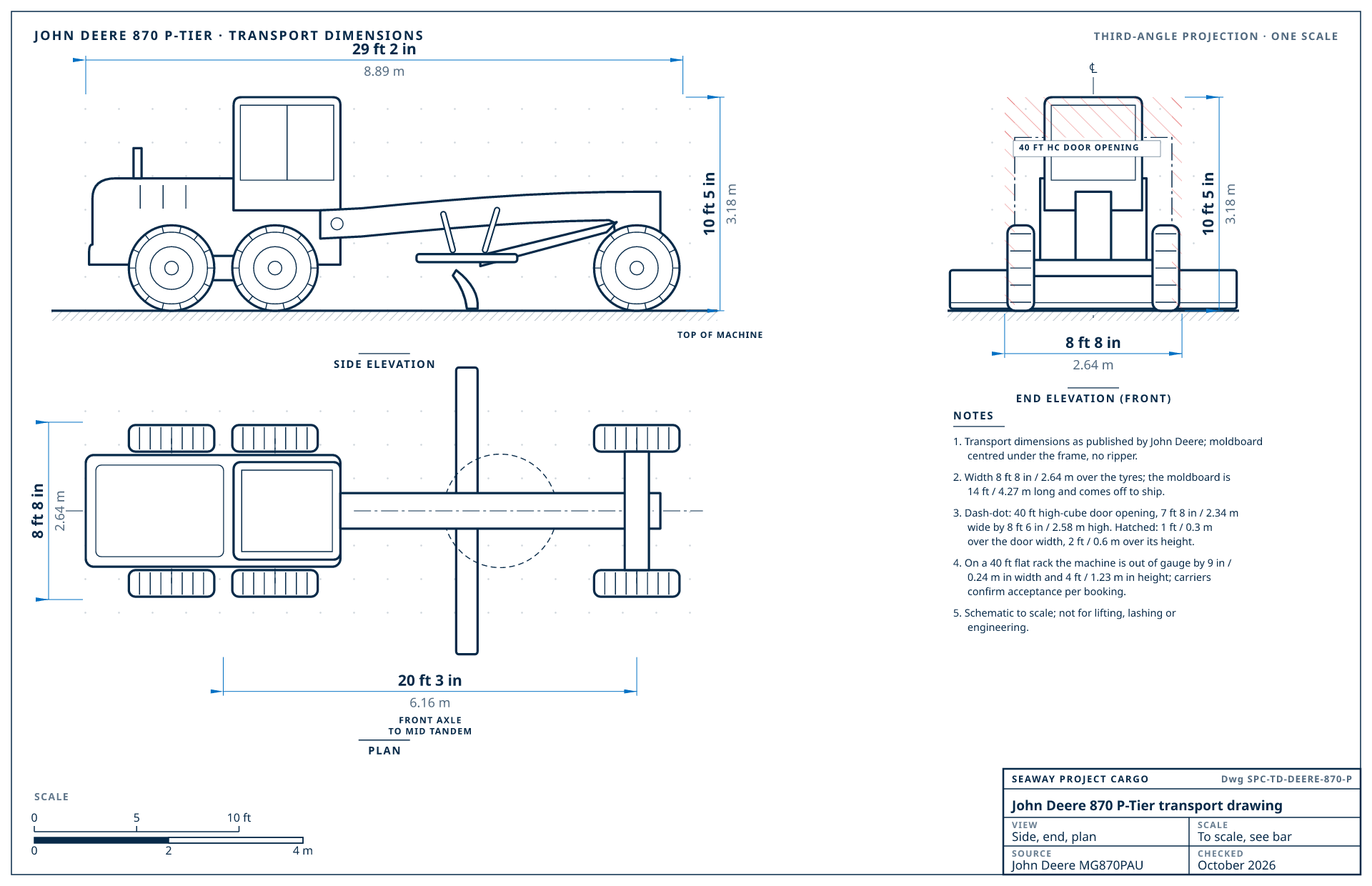 John Deere 870 P-Tier transport drawing