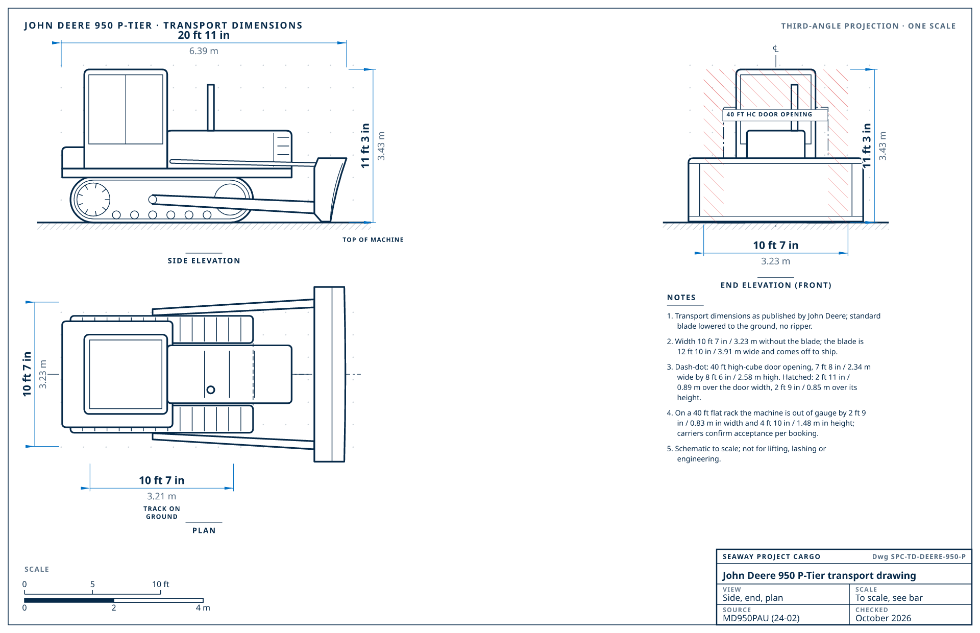 John Deere 950 P-Tier transport drawing