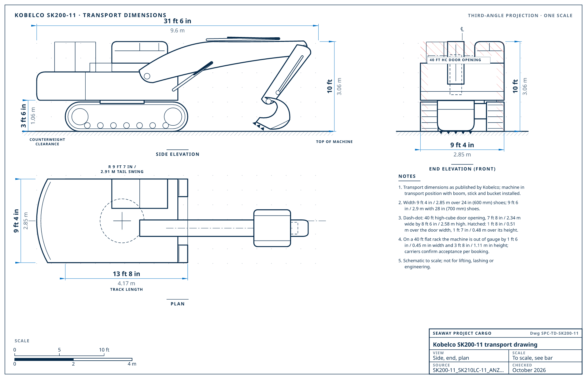 Kobelco SK200-11 transport drawing