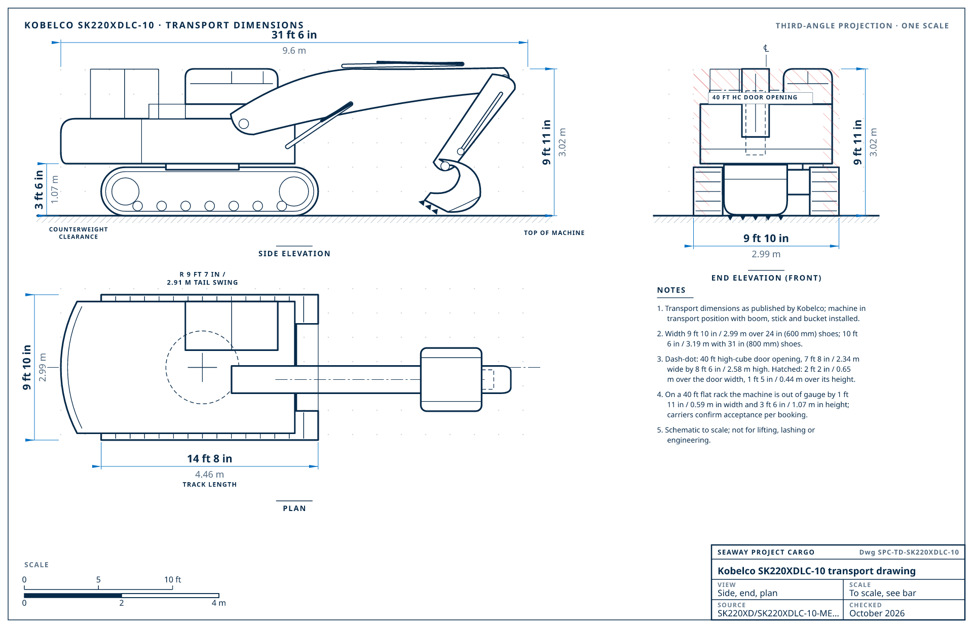 Kobelco SK220XDLC-10 transport drawing