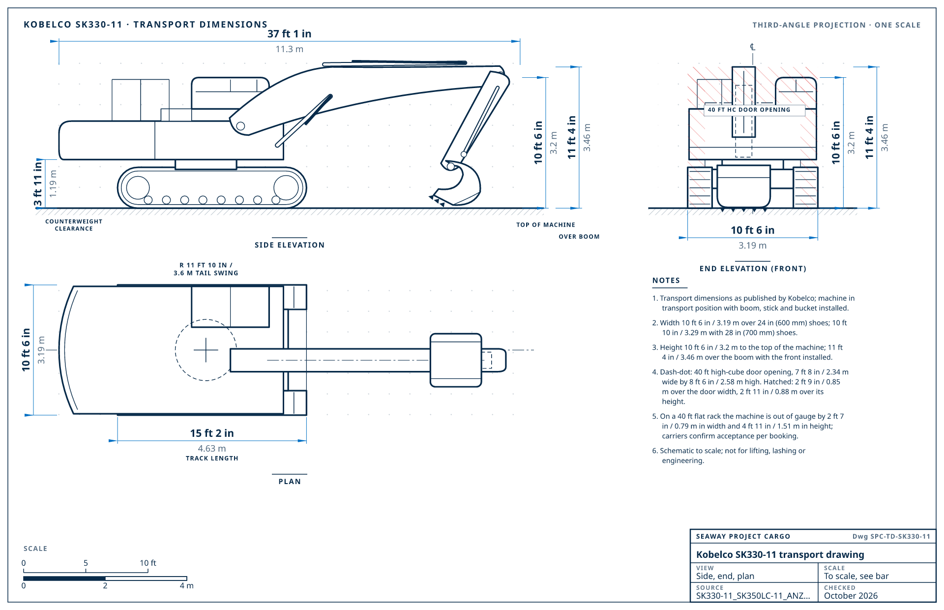 Kobelco SK330-11 transport drawing