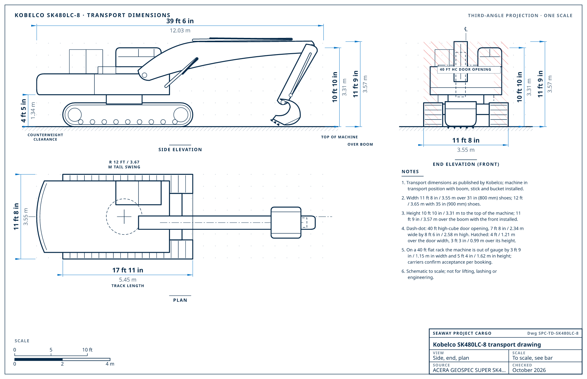 Kobelco SK480LC-8 transport drawing