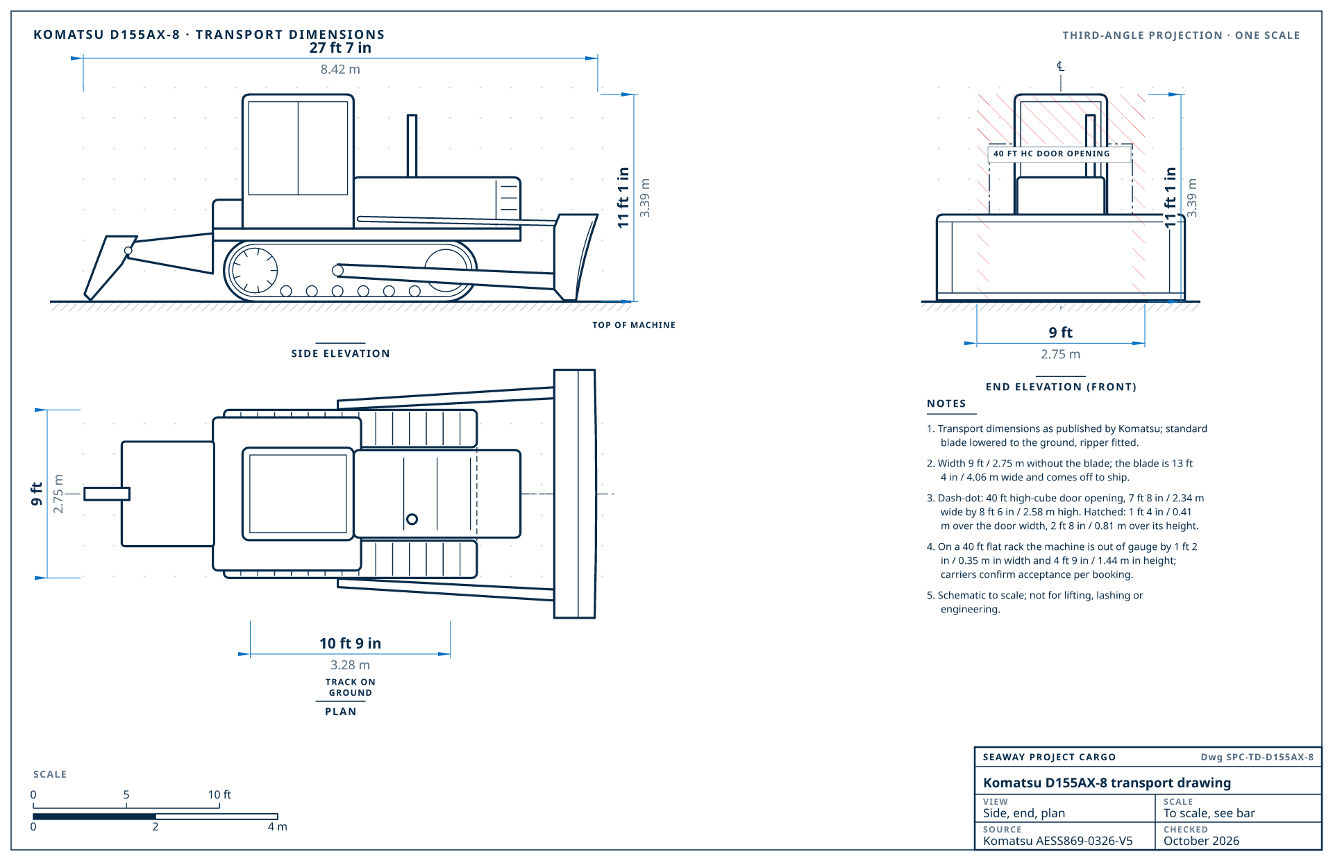 Komatsu D155AX-8 transport drawing
