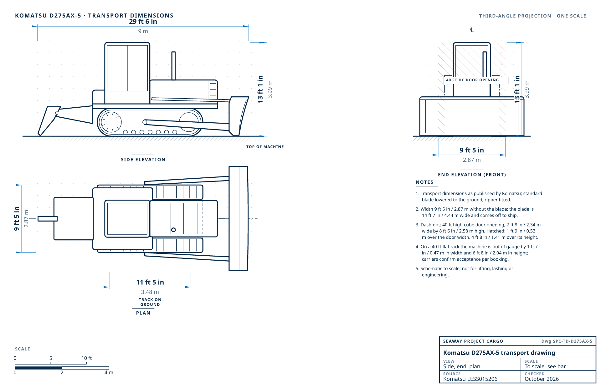 Komatsu D275AX-5 transport drawing