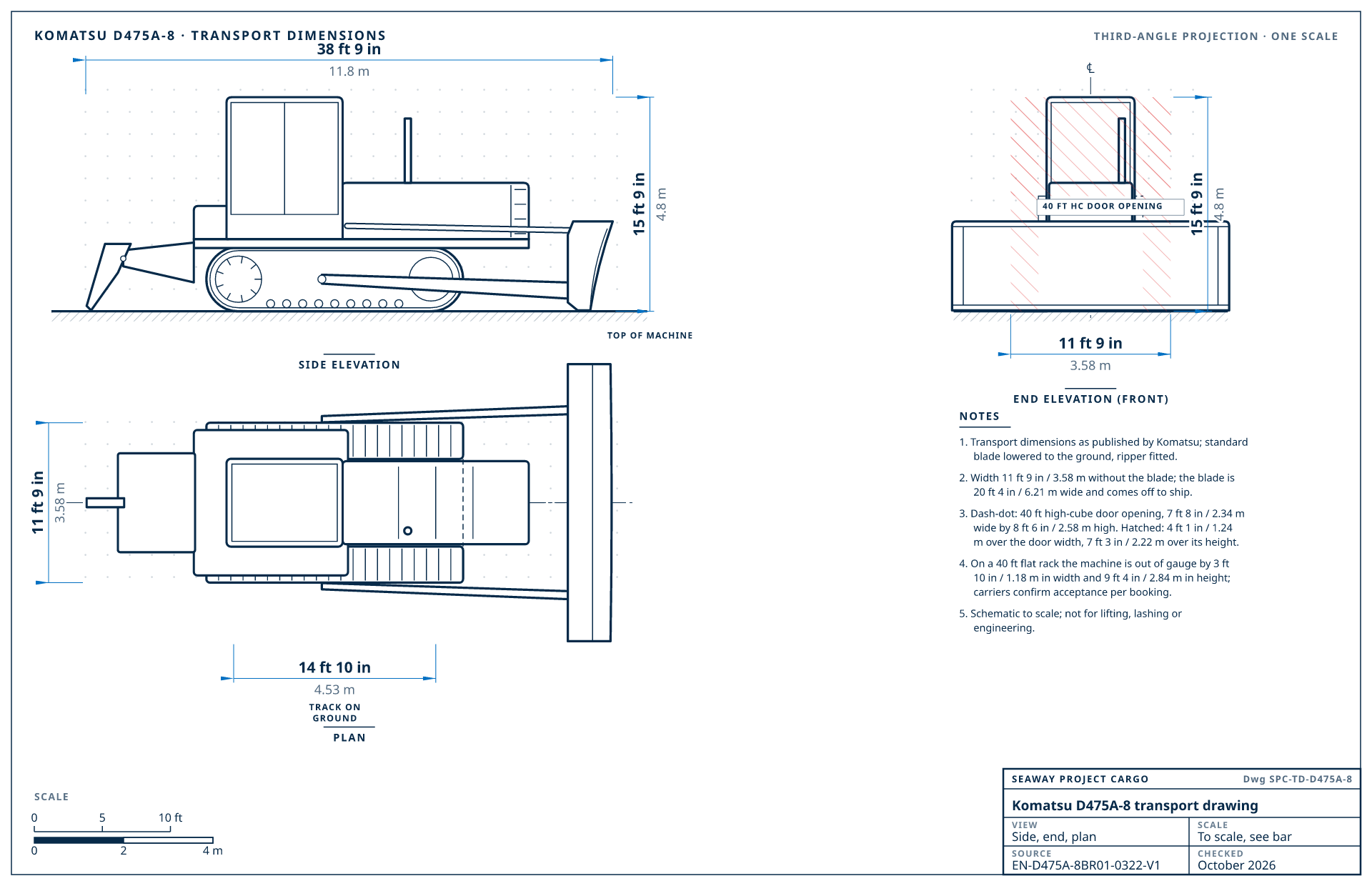 Komatsu D475A-8 transport drawing