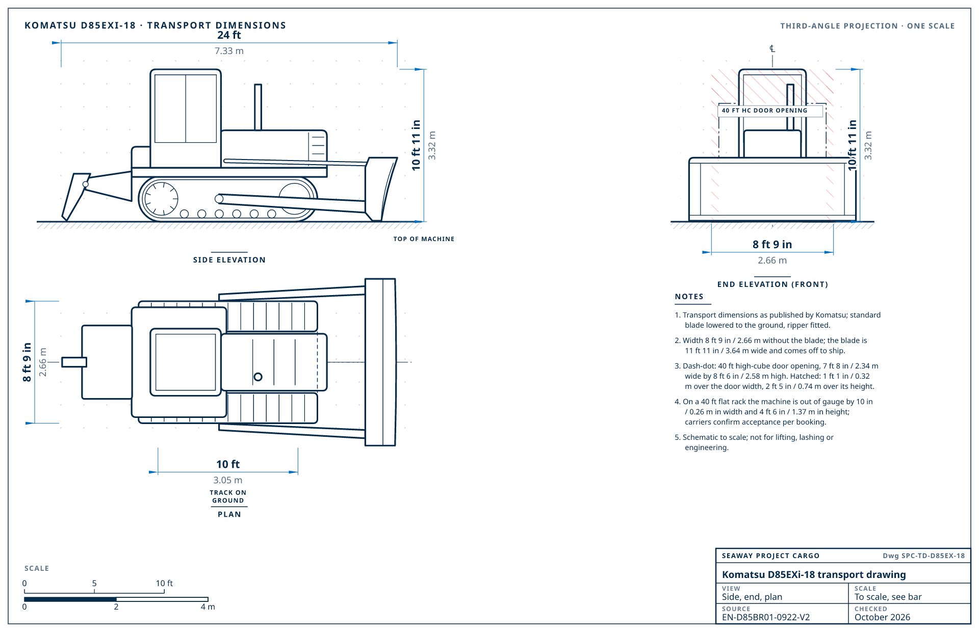 Komatsu D85EXi-18 transport drawing