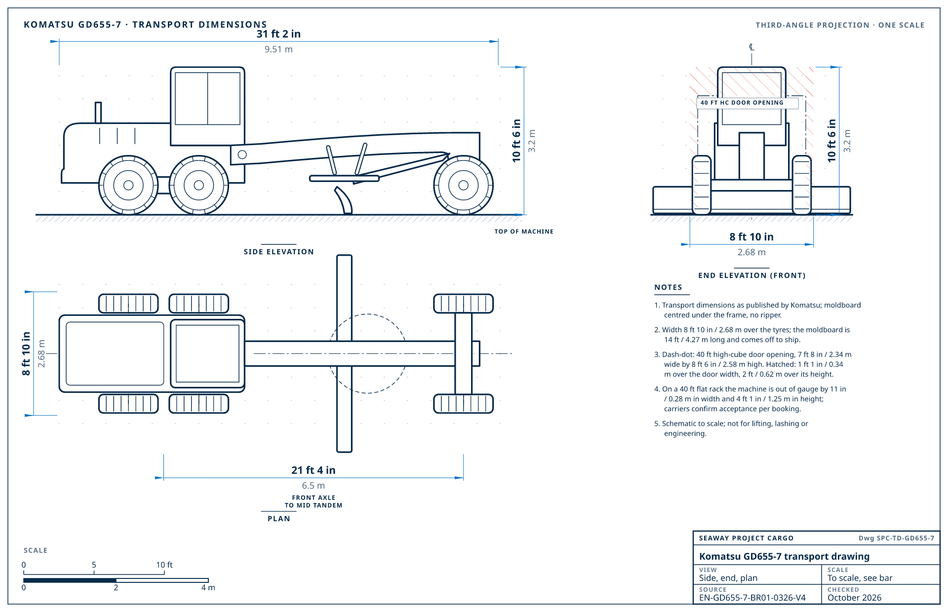 Komatsu GD655-7 transport drawing