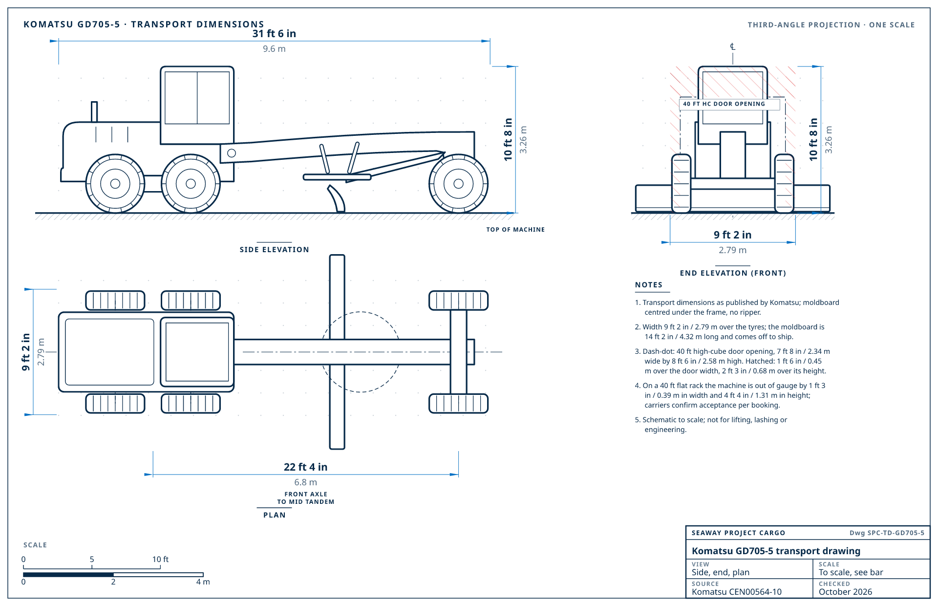 Komatsu GD705-5 transport drawing