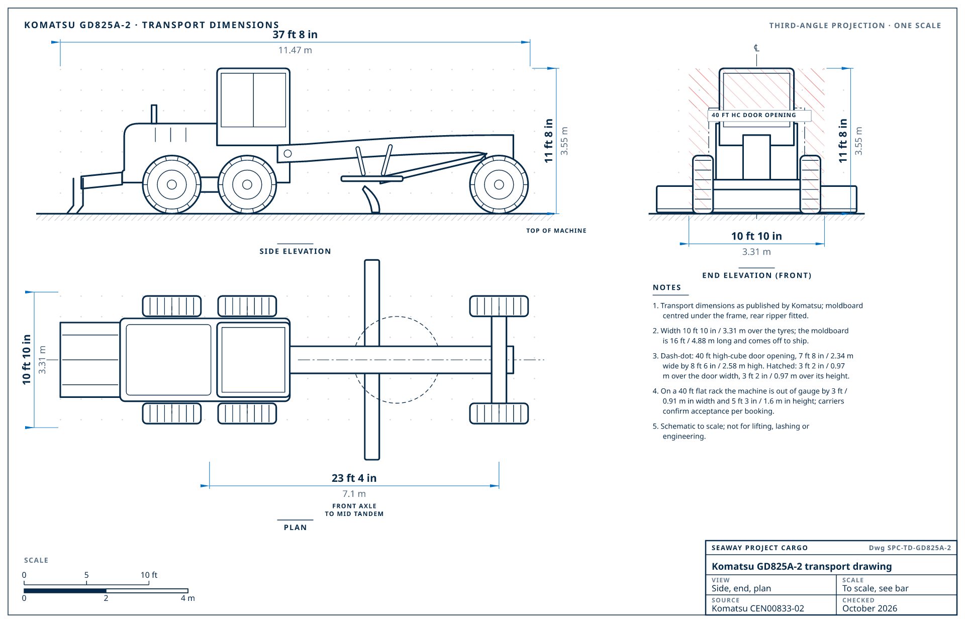 Komatsu GD825A-2 transport drawing