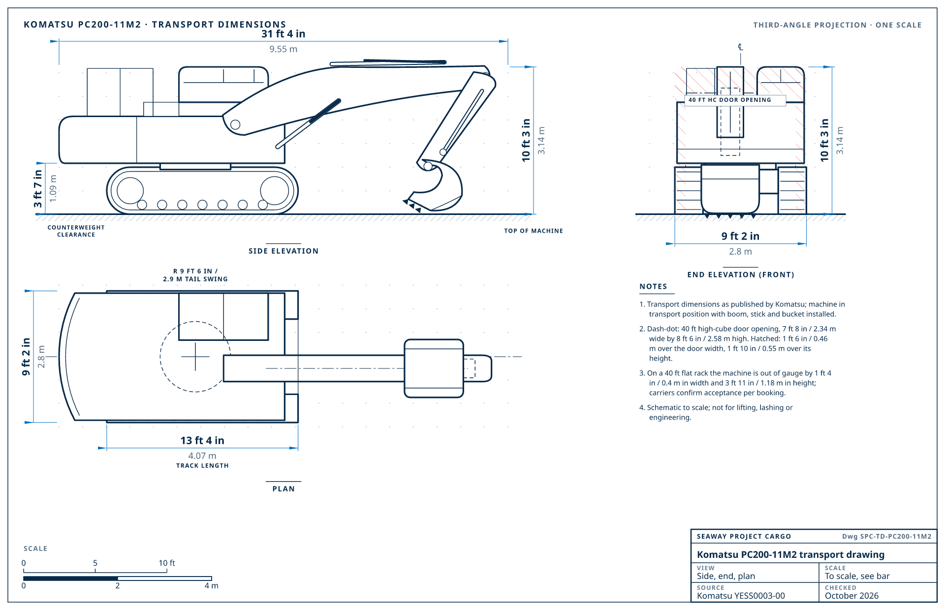 Komatsu PC200-11M2 transport drawing