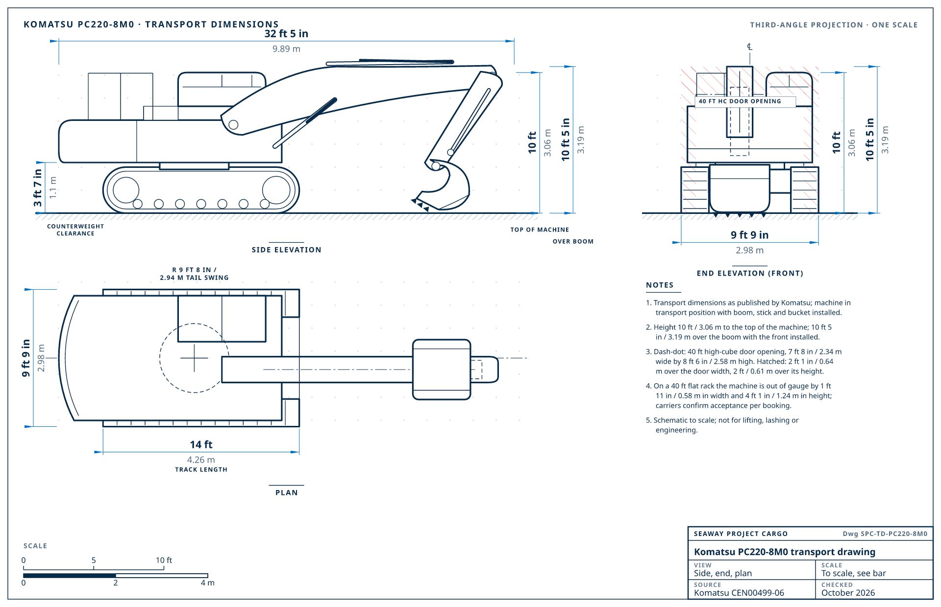 Komatsu PC220-8M0 transport drawing