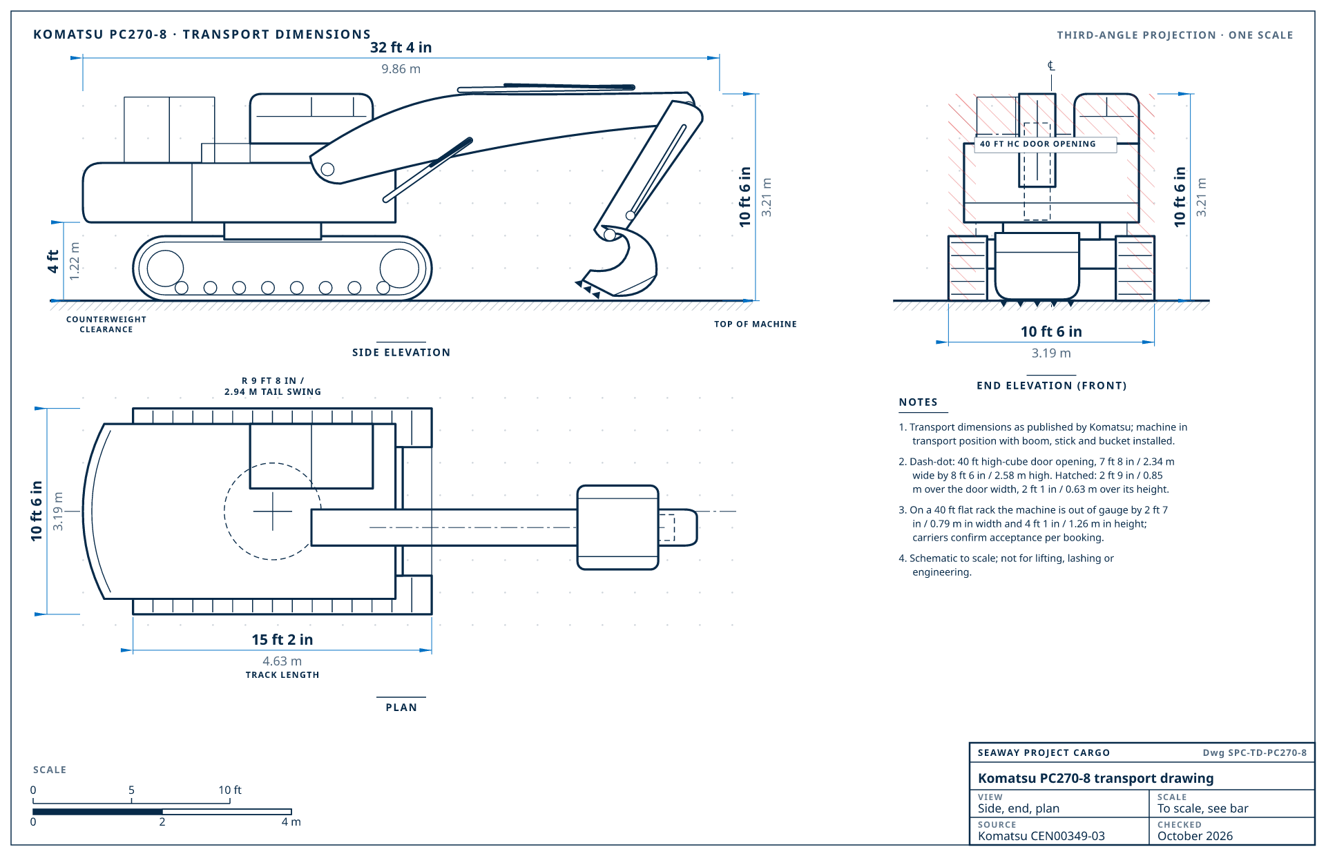 Komatsu PC270-8 transport drawing