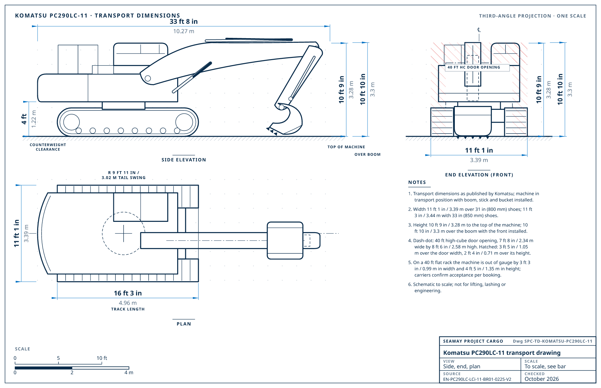 Komatsu PC290LC-11 transport drawing